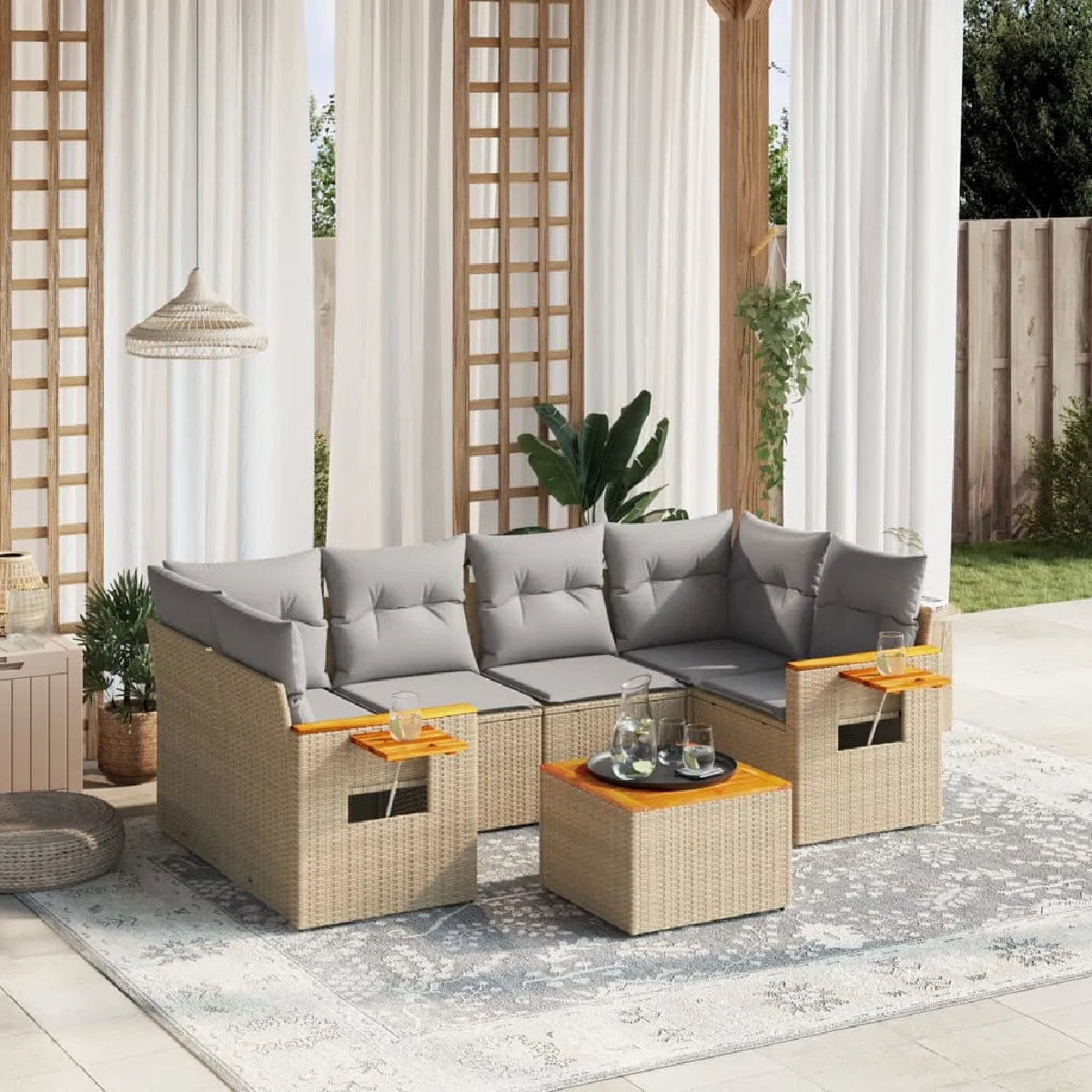 vidaXL Salon de jardin 7 pcs résine tressée avec coussins