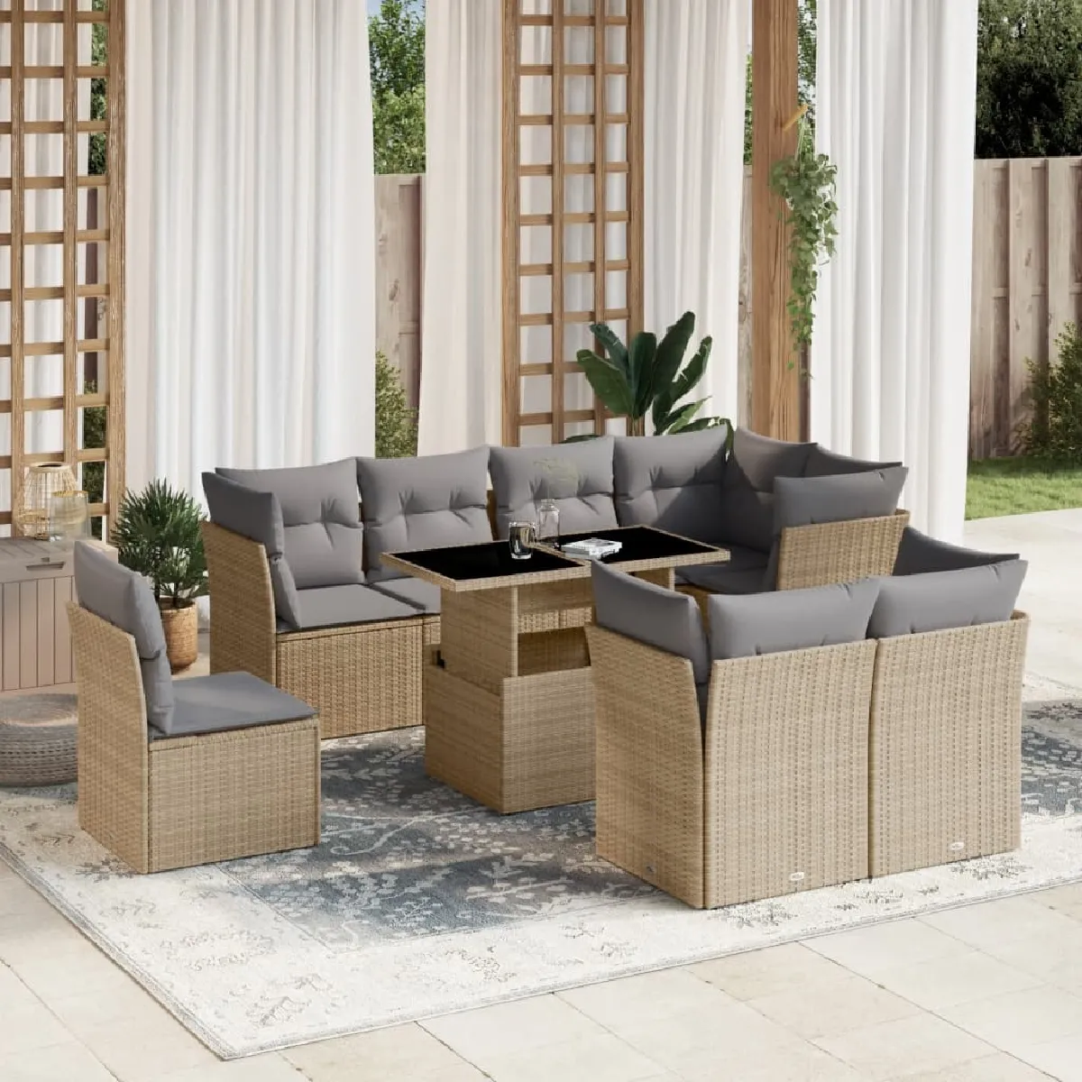 vidaXL - Salon de jardin modulable - Rotin - 9 pièces - Beige - Image 3