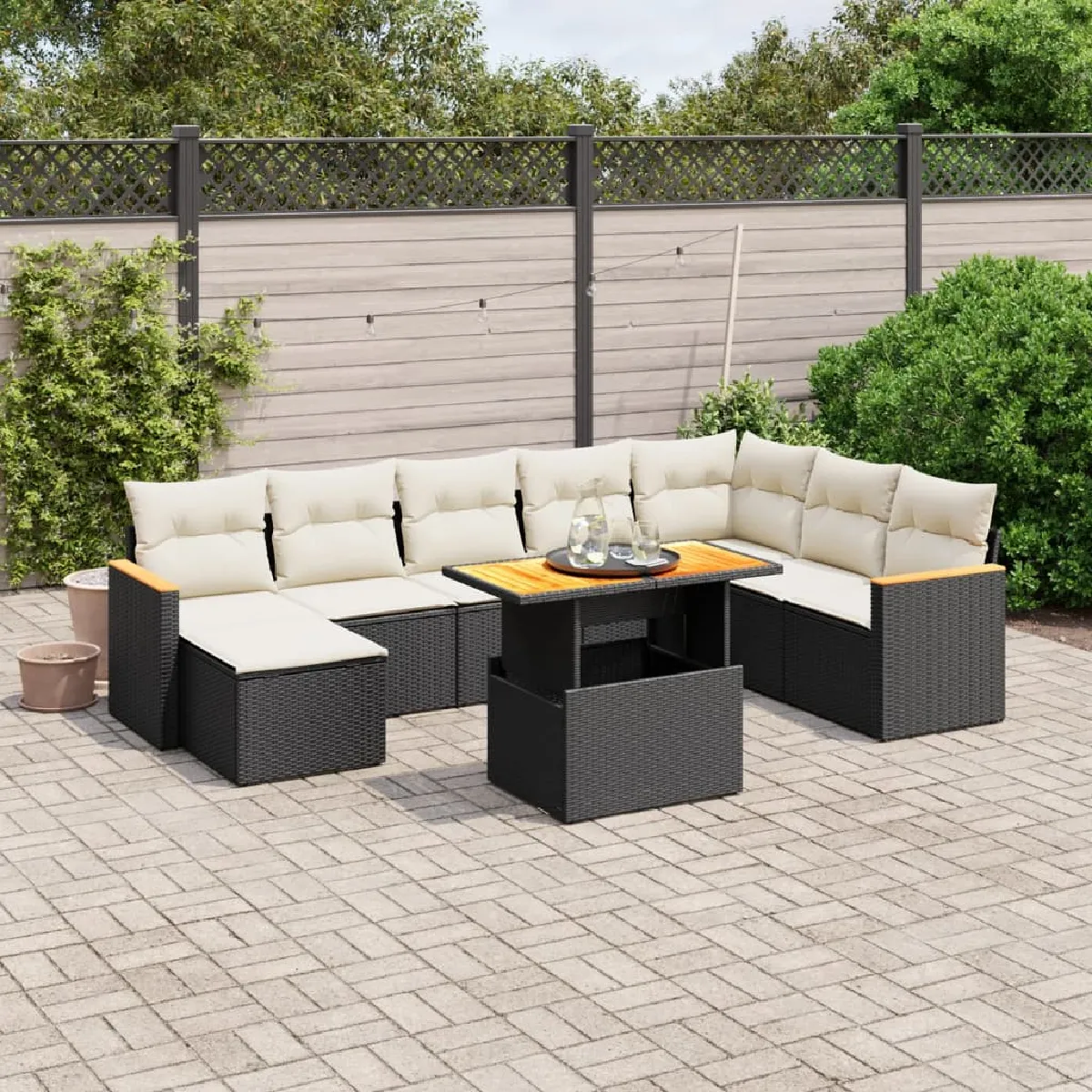 VIDAXL Salon de Jardin 9 pcs avec Coussins Résine Tressée - vue 10