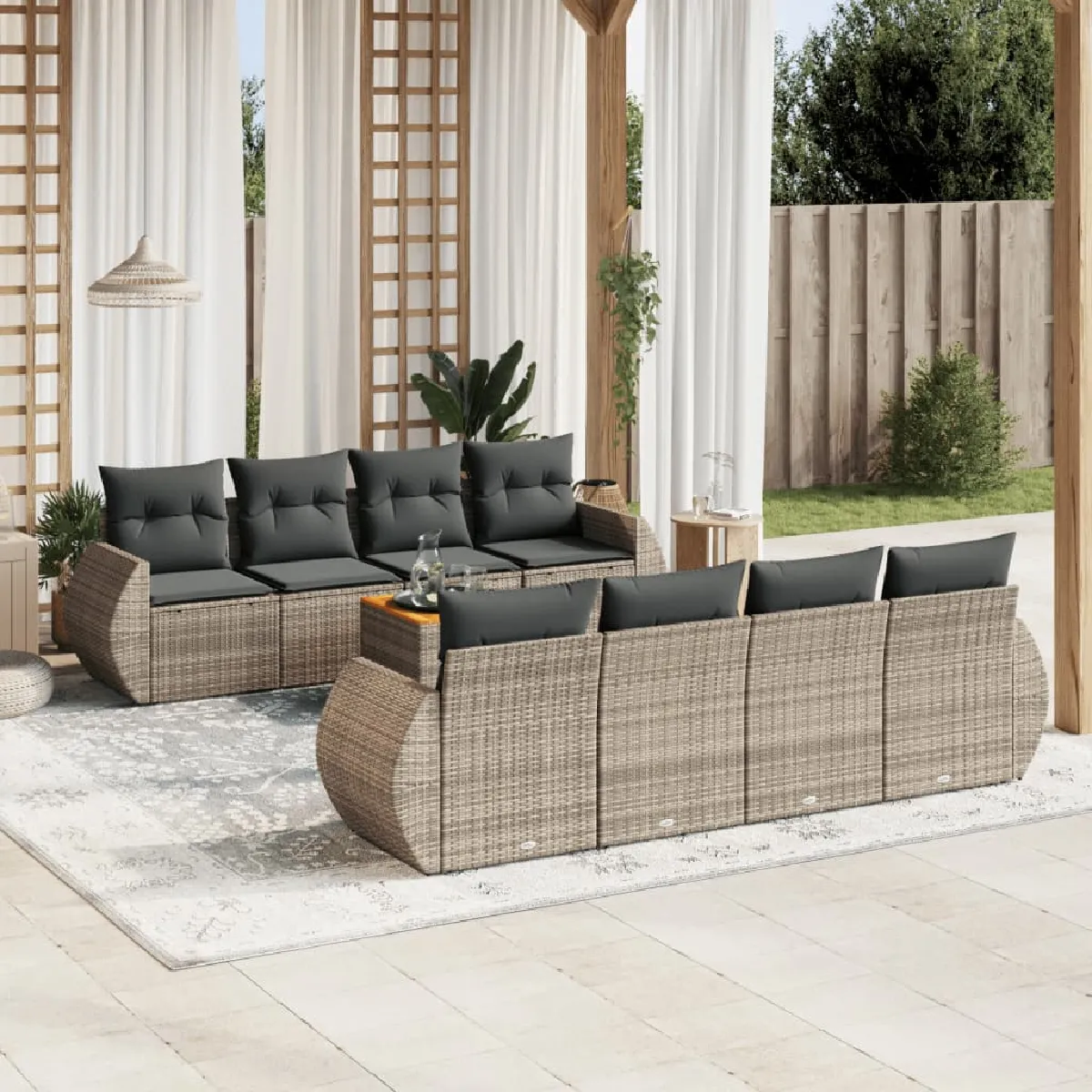 VidaXL Salon de jardin 9 pcs - Gris