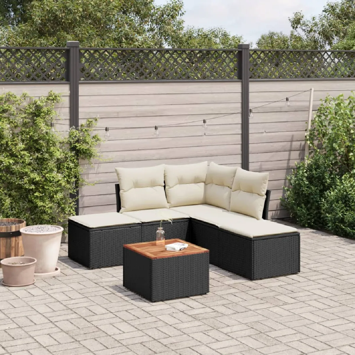 vidaXL Salon de jardin 6 pcs avec coussins noir