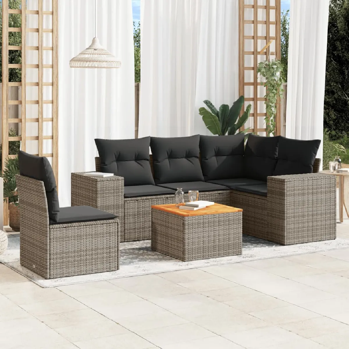 Salon de jardin vidaXL 6 pcs Résine tressée - vue 2