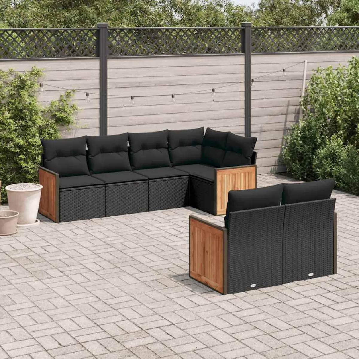 vidaXL Salon de jardin 7 pcs Résine tressée Coussins - vue 3