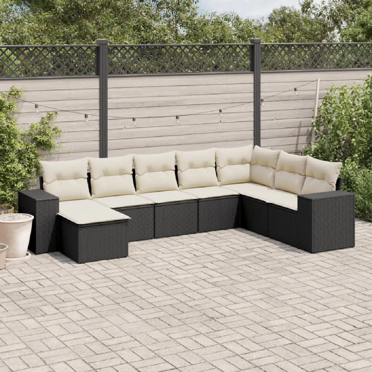 vidaXL Ensemble de jardin 8 pcs avec Coussins - Résine tressée noire