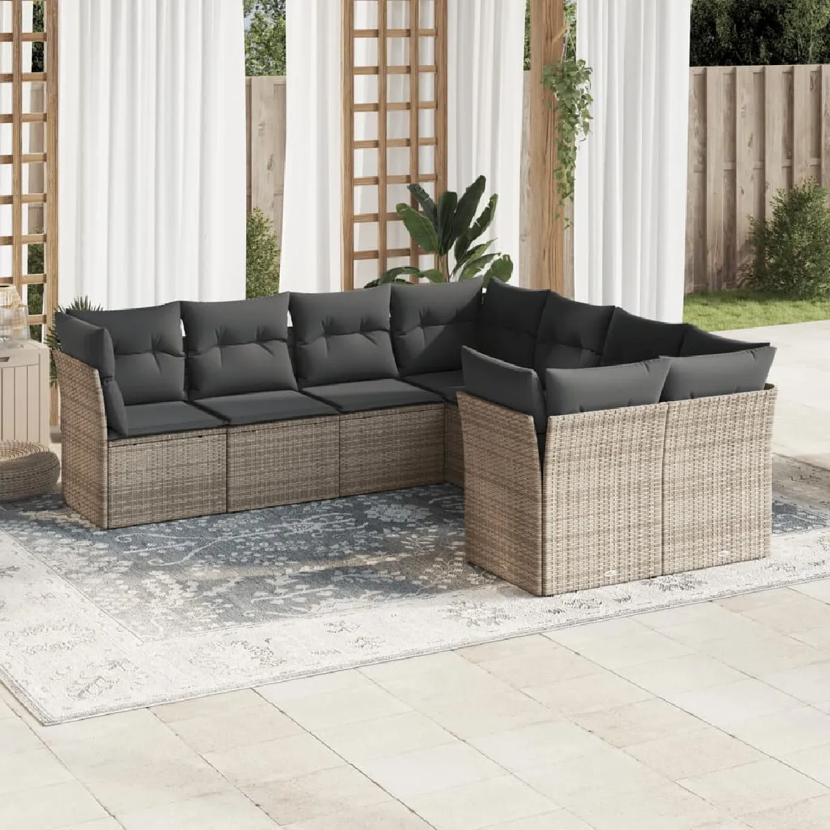 Non Communiqué Gris Vidaxl Salon De Jardin 8 Pcs Avec Coussins Résine Tressée 3218590 - Image 3