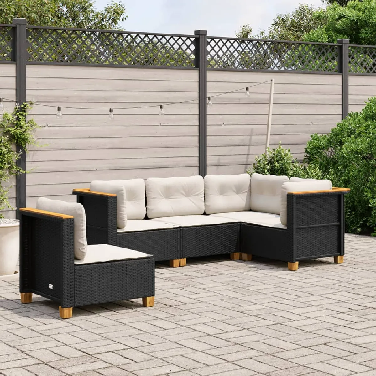 vidaXL Salon de jardin 5 pcs - Noir