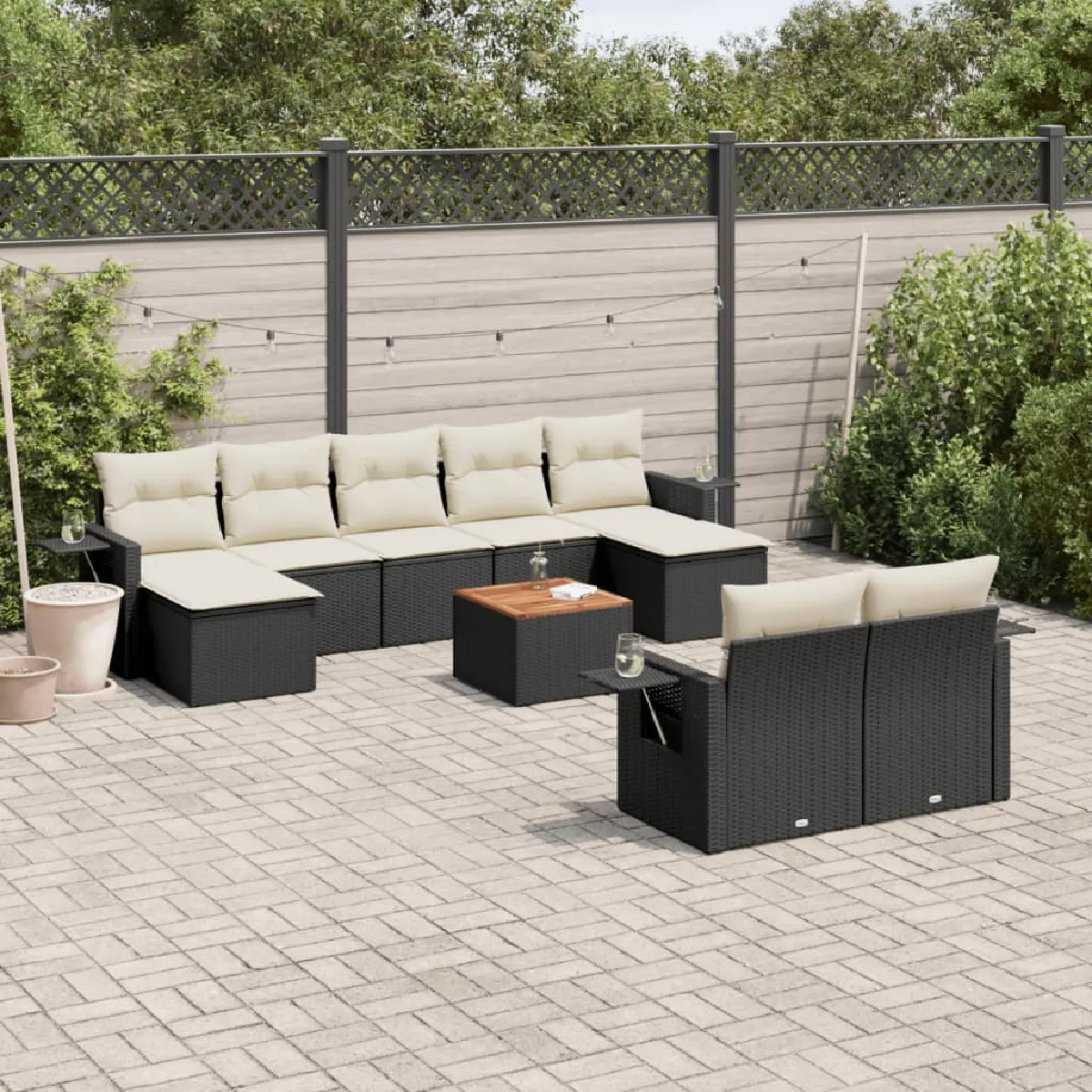 vidaXL Salon de jardin 10 pcs avec coussins noir