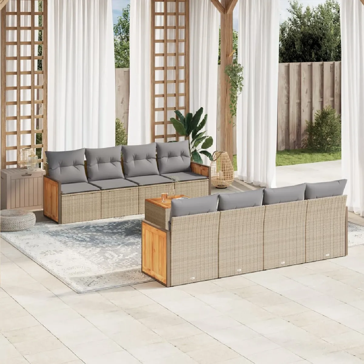 vidaXL Salon de jardin 9 pcs beige résine tressée