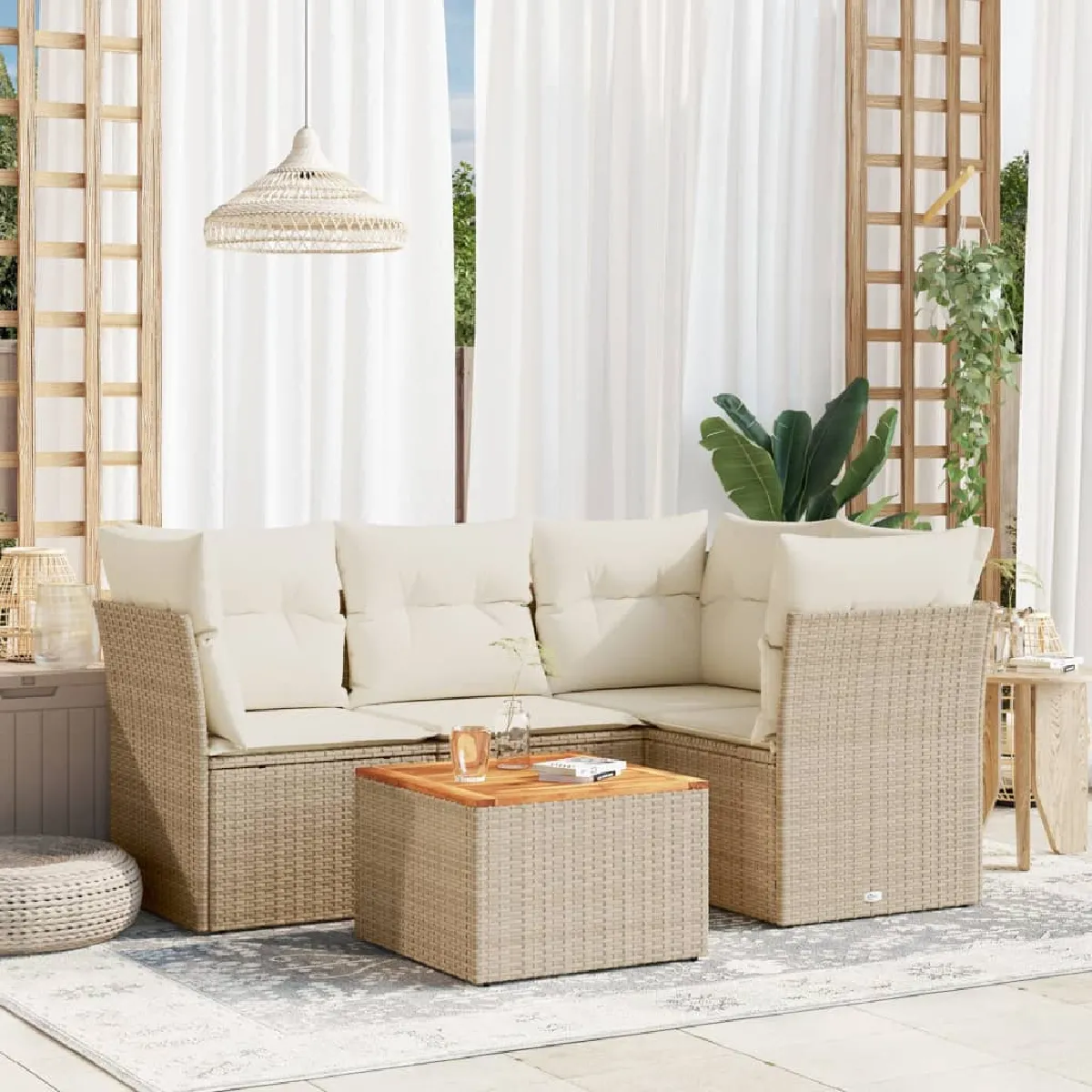 vidaXL Salon de jardin 5 pcs - Beige