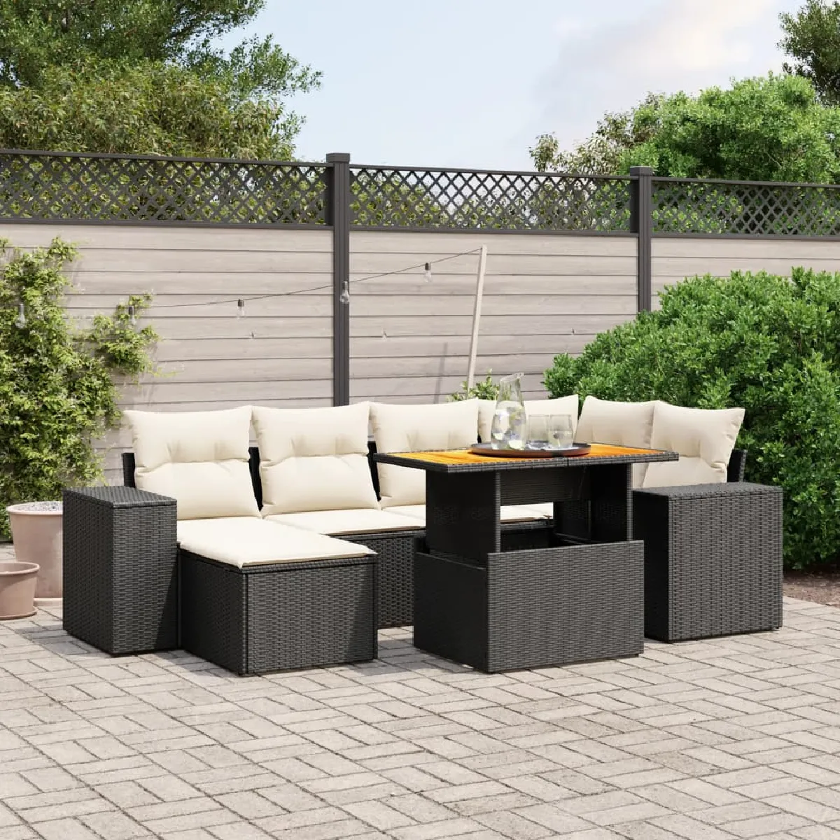 Vidaxl Noir Salon De Jardin - 7 Pcs
