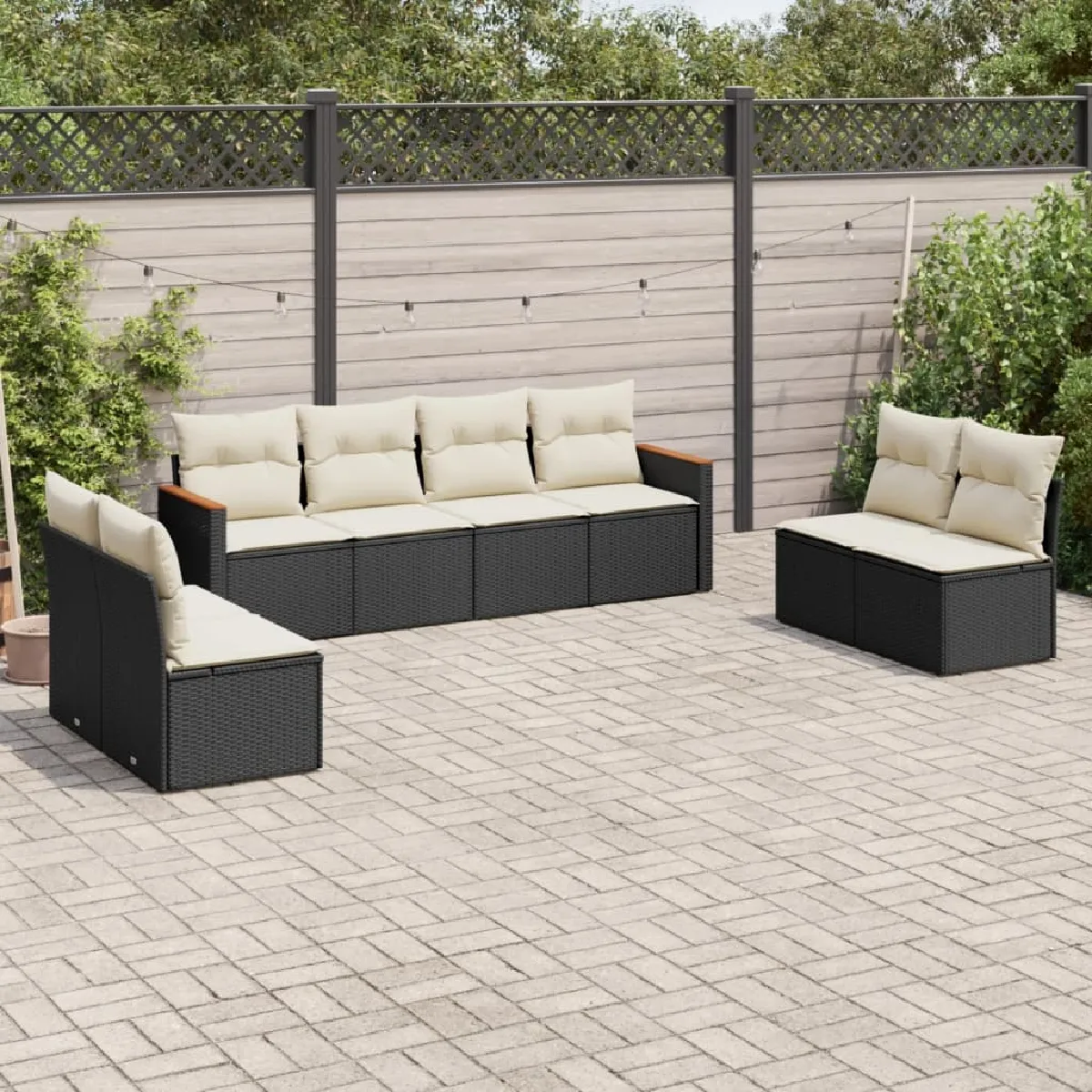 Non Communiqué Noir Vidaxl Salon De Jardin Avec Coussins 8 Pcs, Canapés De Terrasse, Ensemble De Meubles De Patio, Mobilier D'extérieur, 3225888 - Image 3