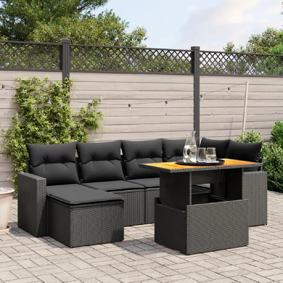 vidaXL Salon de jardin avec coussins 7 pcs résine tressée 3266379 - vue 9