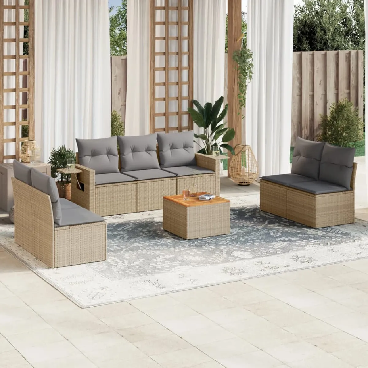 Salon de jardin vidaXL 8 pièces - Beige
