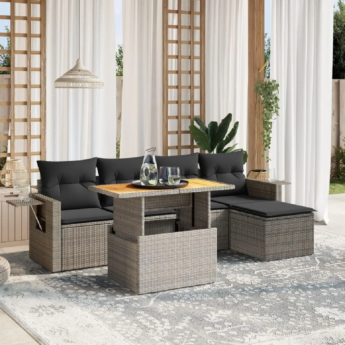 vidaXL Salon de jardin 6 pcs résine tressée avec coussins - vue 3