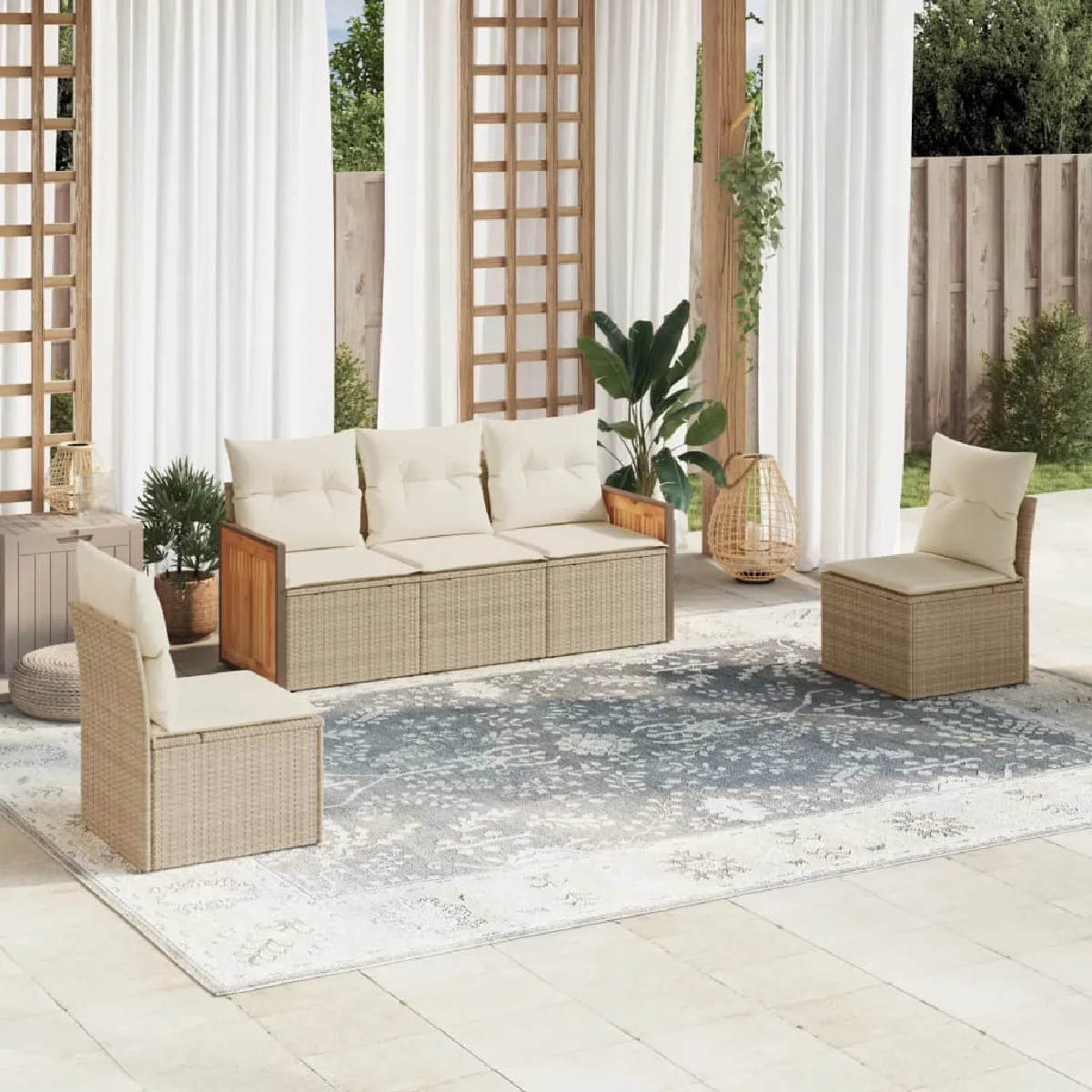 vidaXL Salon de Jardin 5 pcs Rotin - vue 2