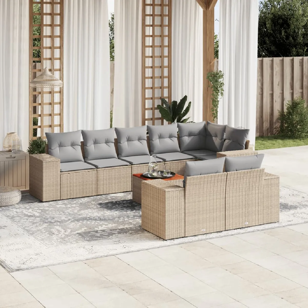 vidaXL Salon de jardin avec coussins 9 pcs résine tressée