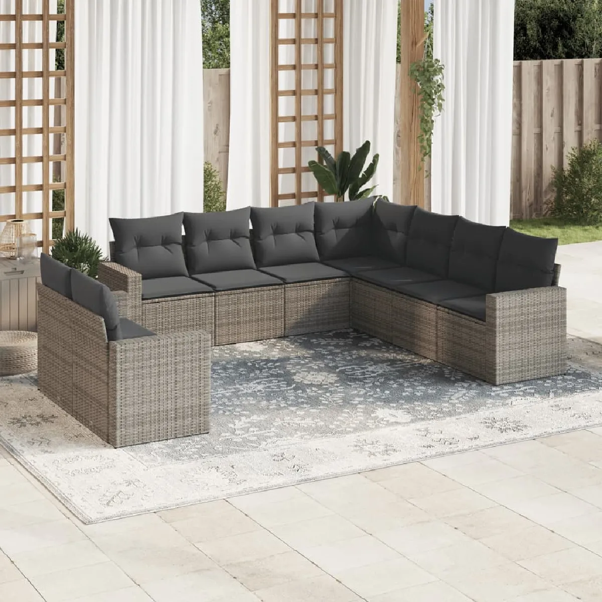 vidaXL 9 pcs salon de jardin résine tressée - vue 2