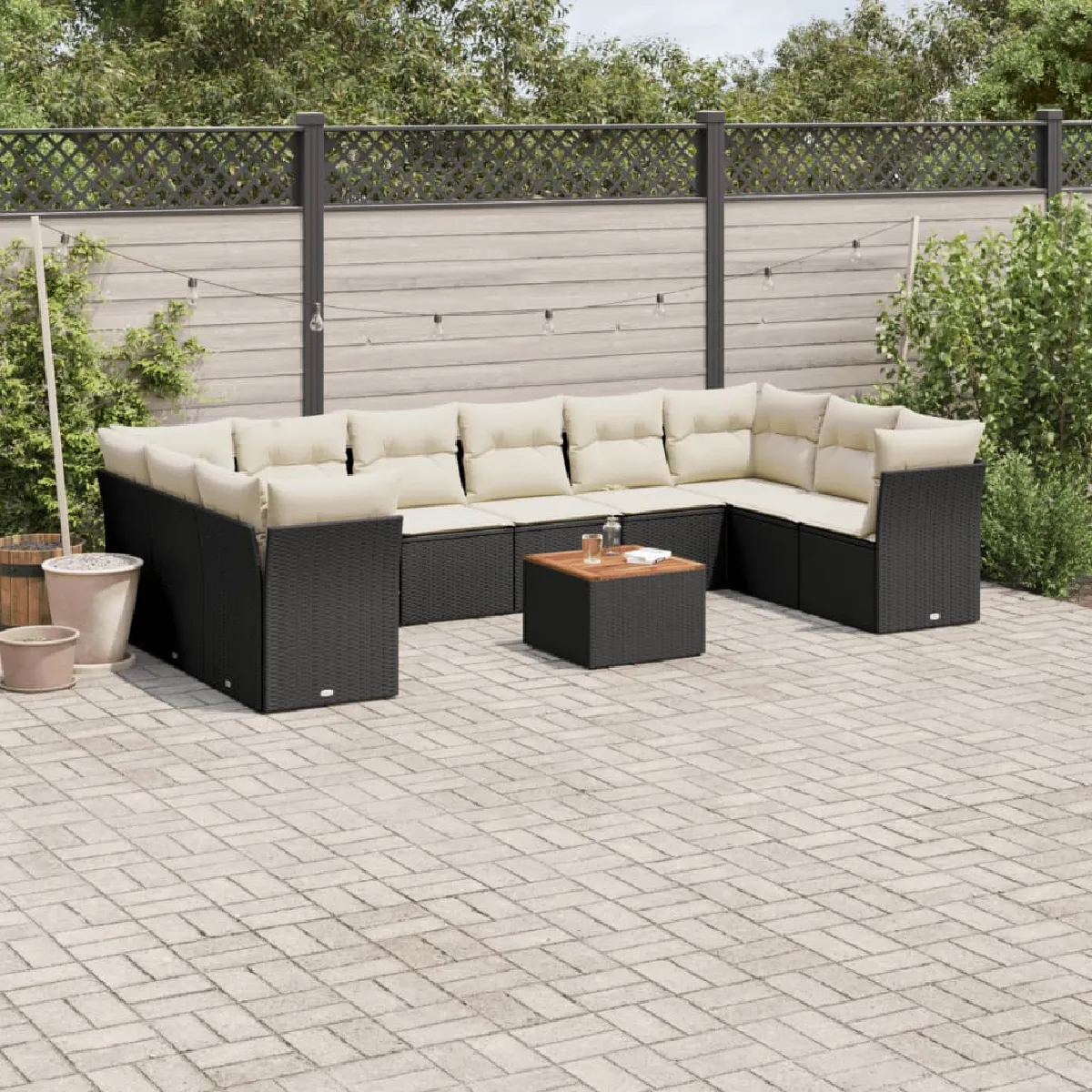 VIDAXL Salon de jardin 11 pcs avec coussins - Noir résine tressée
