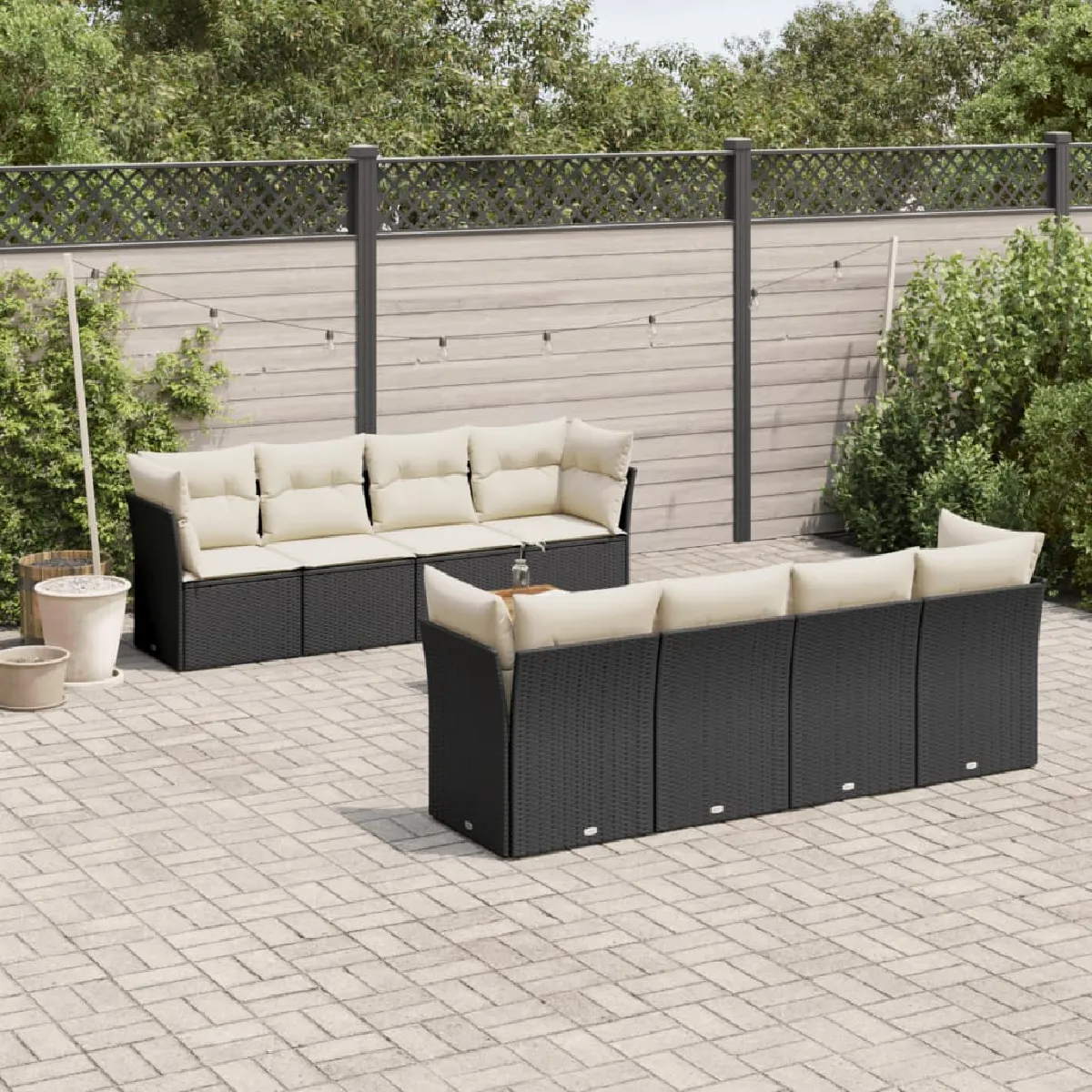 vidaXL Salon de jardin 9 pcs - Noir résine tressée