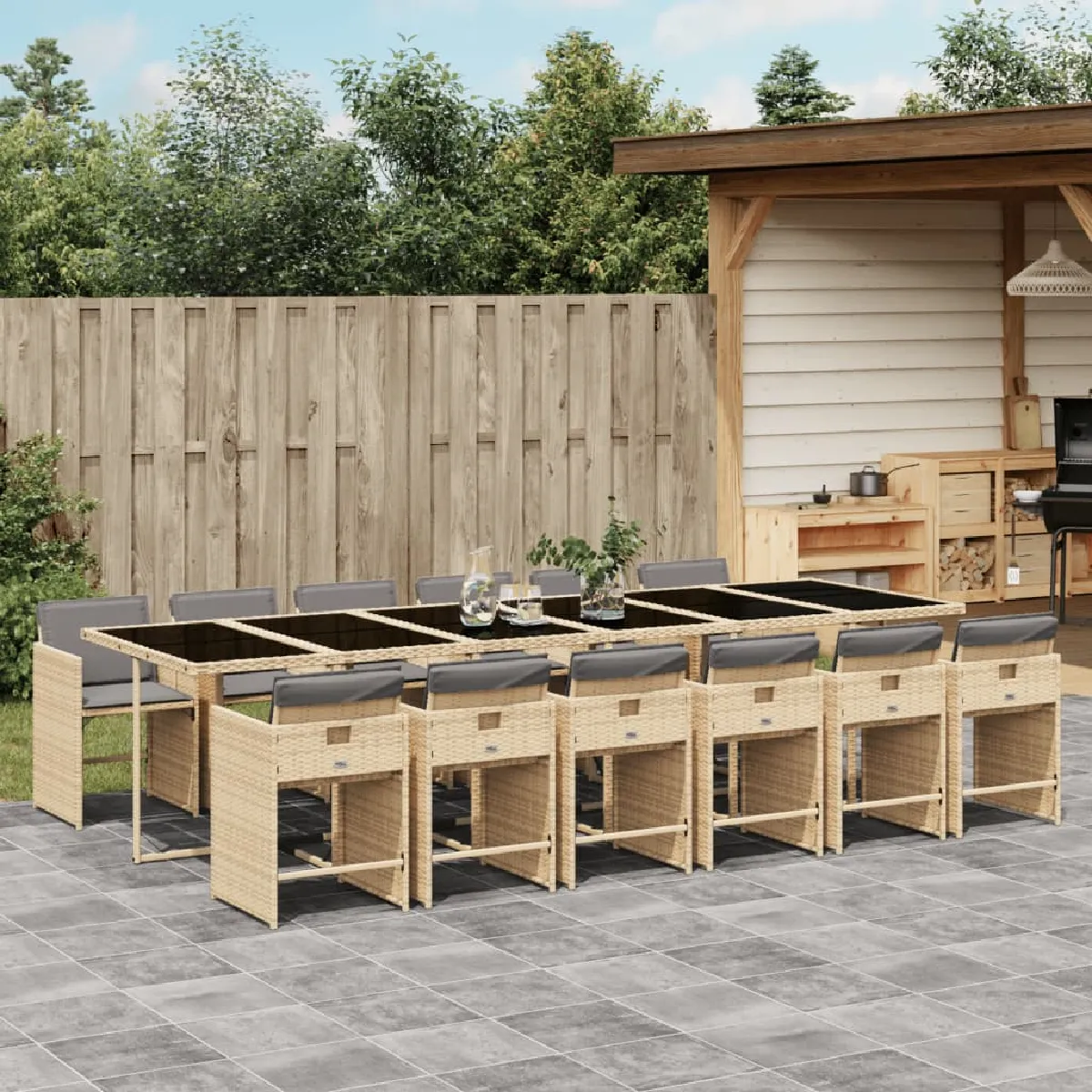 VidaXL Ensemble à manger jardin 13 pcs beige rotin
