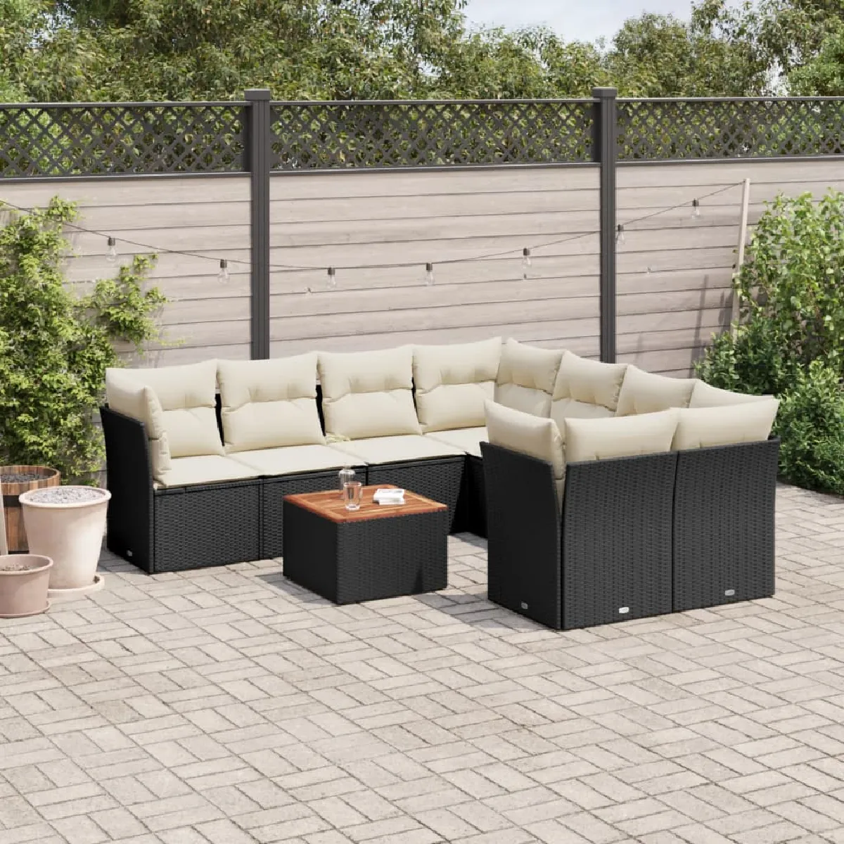 VIDAXL Salon de jardin 9 pcs - Résine tressée noire