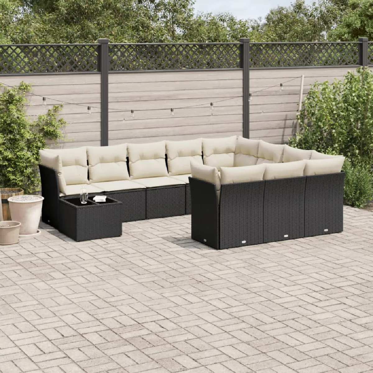 vidaXL Salon de jardin 11 pcs avec coussins - Noir