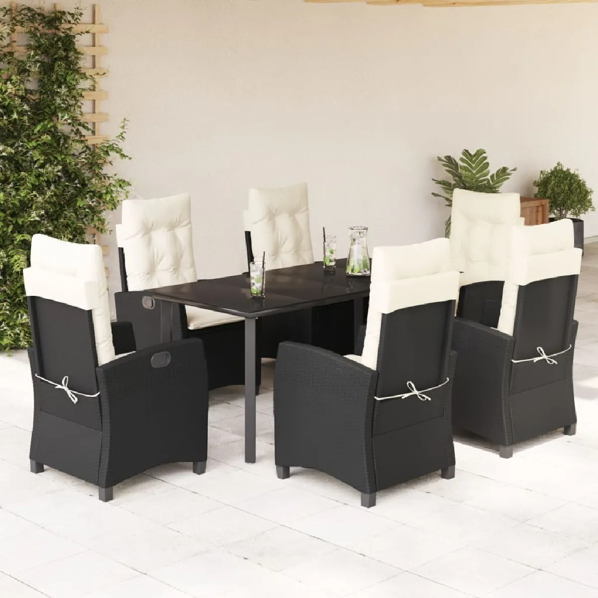 vidaXL Ensemble à manger jardin 7 pcs - Noir