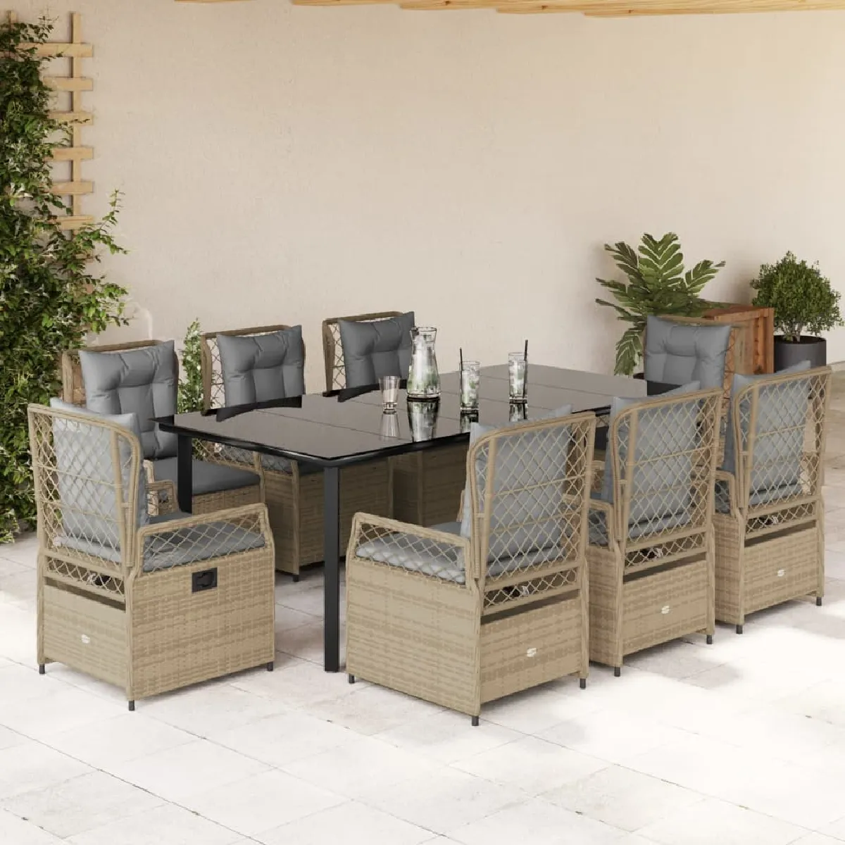 vidaXL Ensemble à manger jardin 9 pcs - Beige