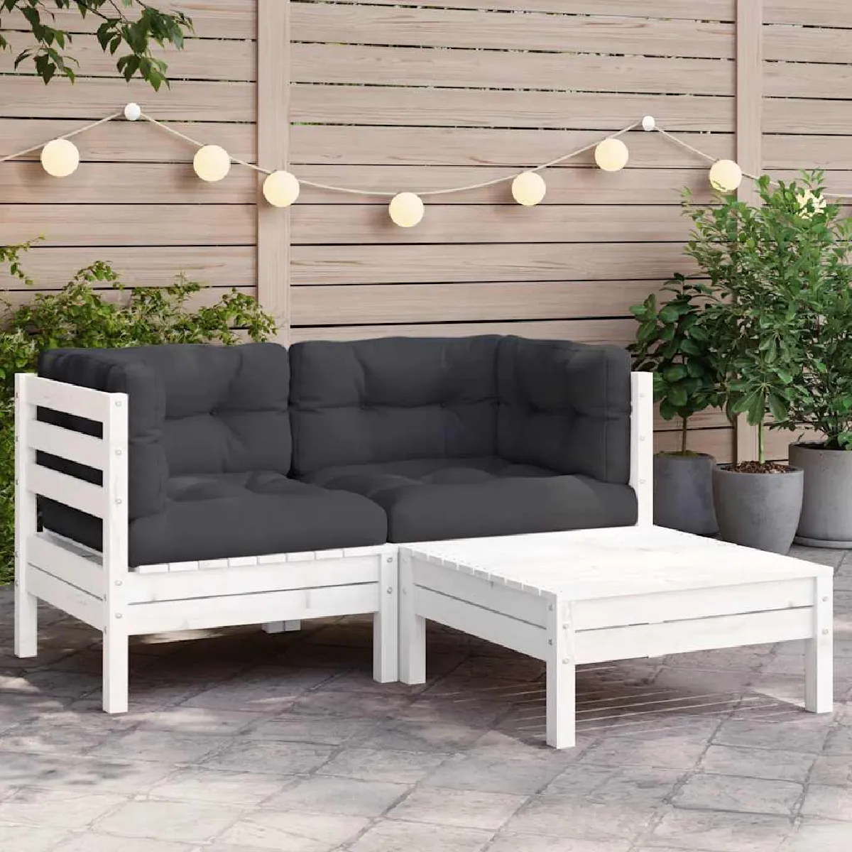 VIDAXL Salon de Jardin 3 pcs avec Coussins Bois de Pin Massif - vue 2