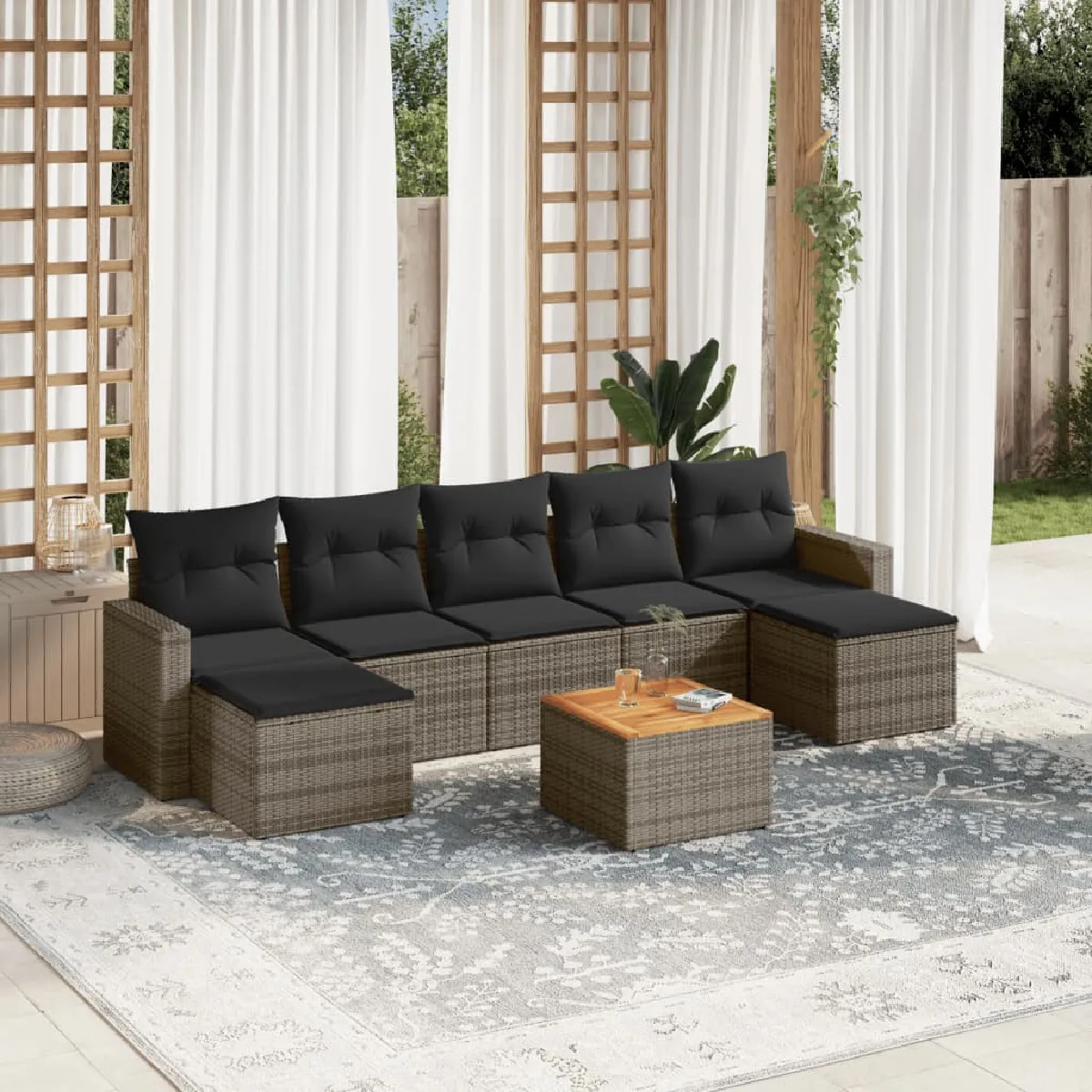 Non Communiqué Gris Vidaxl Salon De Jardin 8 Pcs Avec Coussins Résine Tressée 3224254 - Image 3