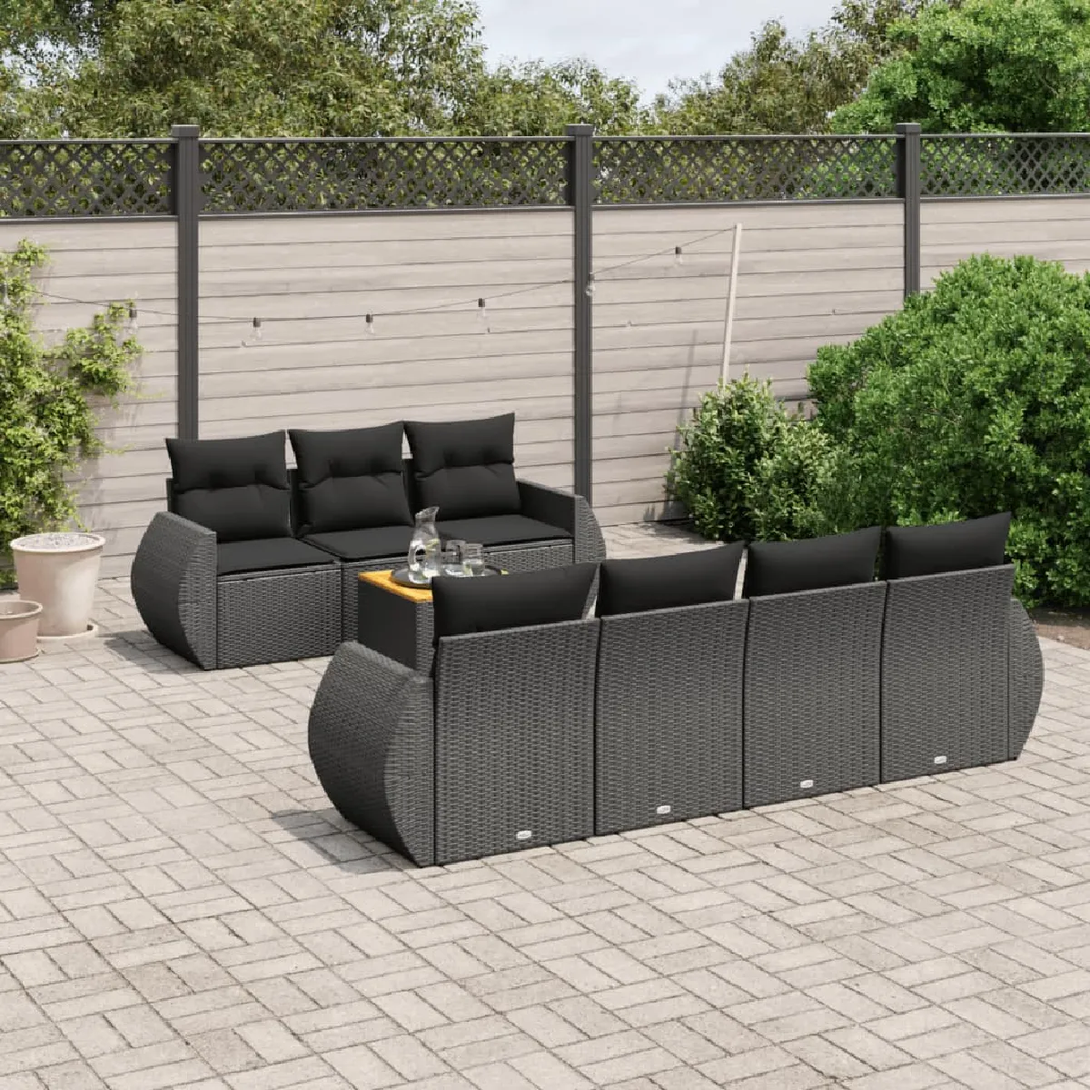 vidaXL Salon de jardin 8 pcs - Noir