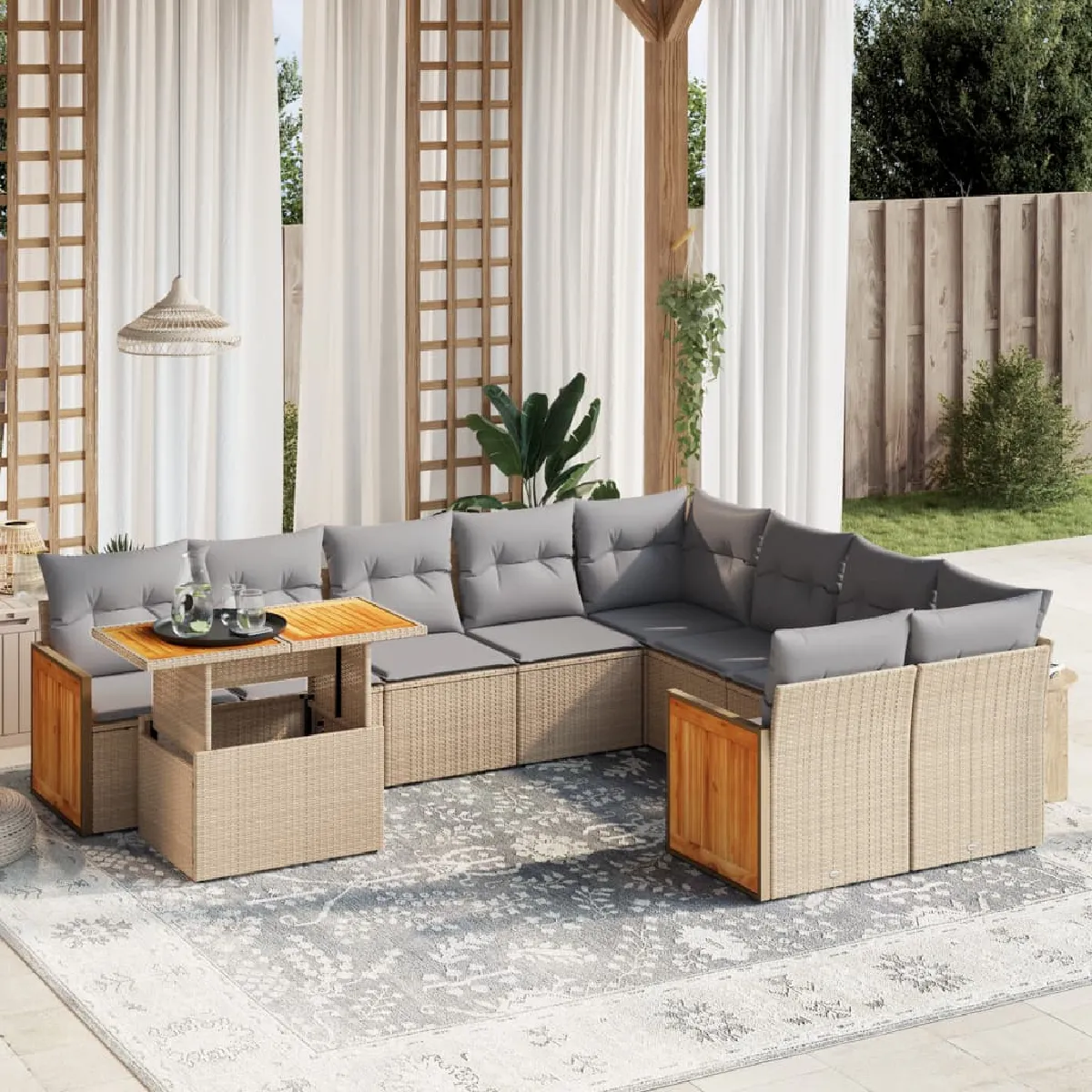 vidaXL Ensemble salon de jardin 10 pcs avec coussins Résine tressée - vue 3