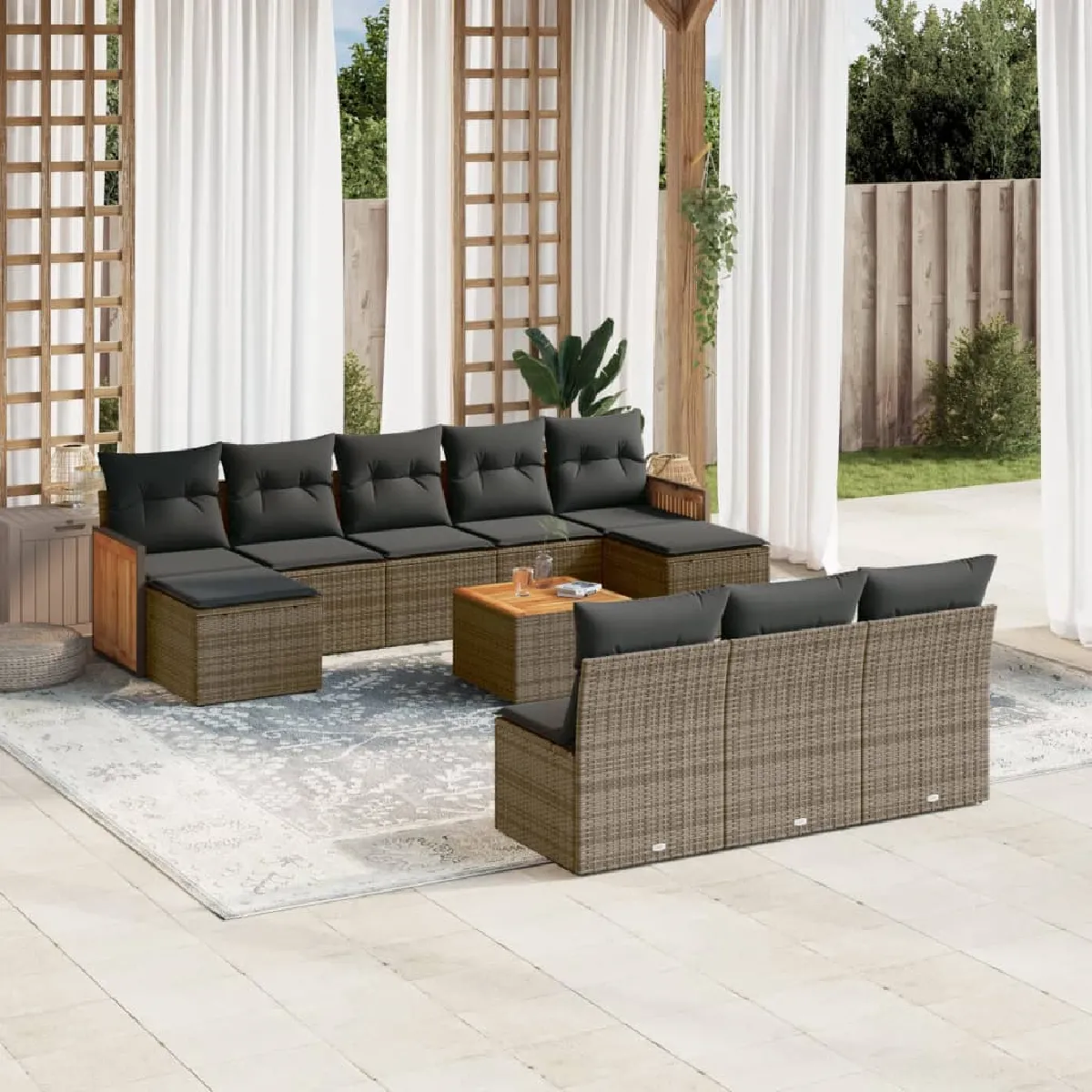 vidaXL Salon de jardin 11 pcs gris
