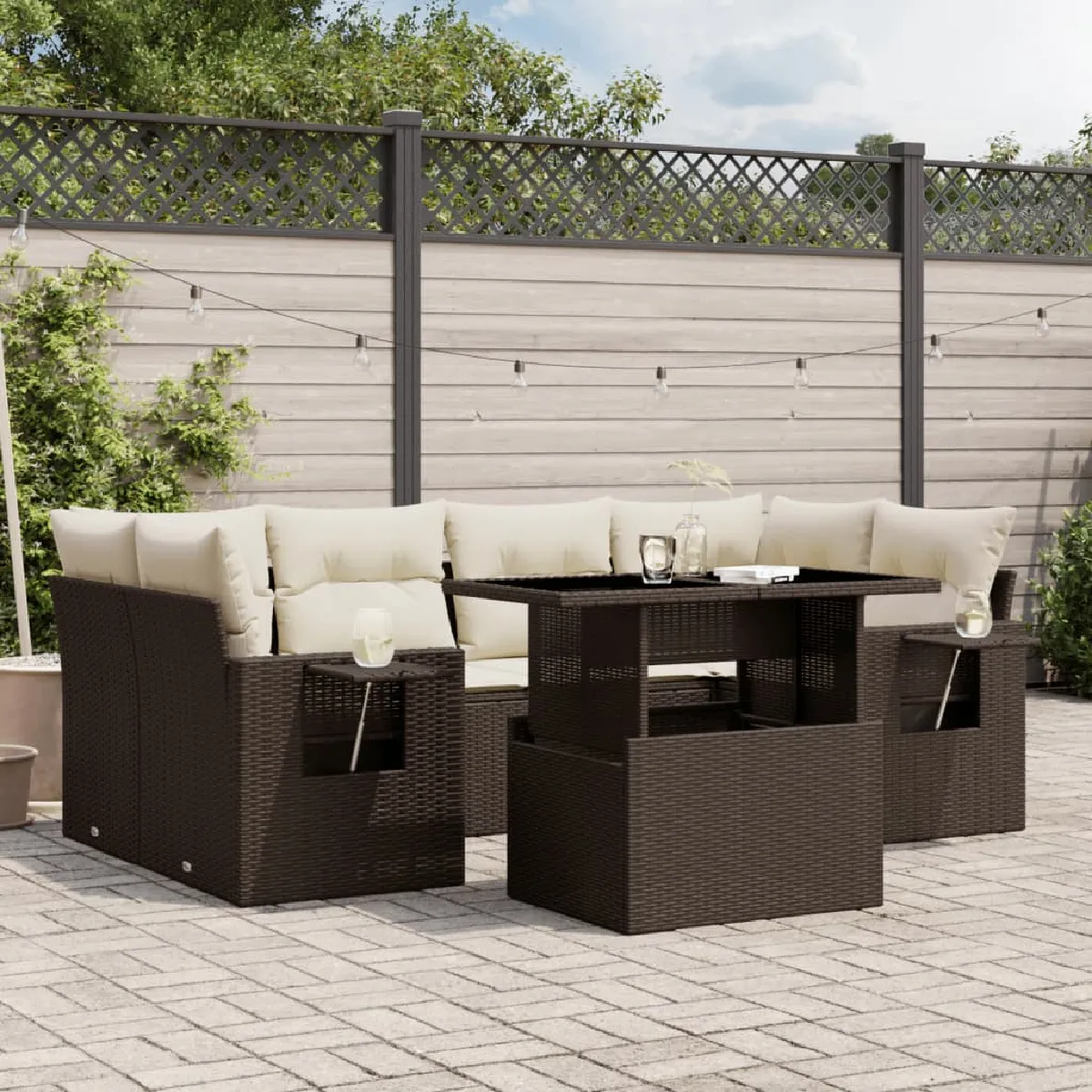 Non Communiqué Marron Salon De Jardin Modulable Vidaxl 7 Pieces Rotin 62 X 62 X 69 Cm - Image 3