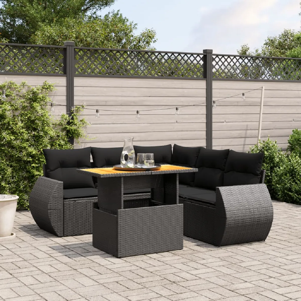 Non Communiqué Noir Vidaxl Salon De Jardin Avec Coussins 6 Pcs, Canapés De Terrasse, Ensemble De Meubles De Patio, Mobilier D'extérieur, 3272189 - Image 3