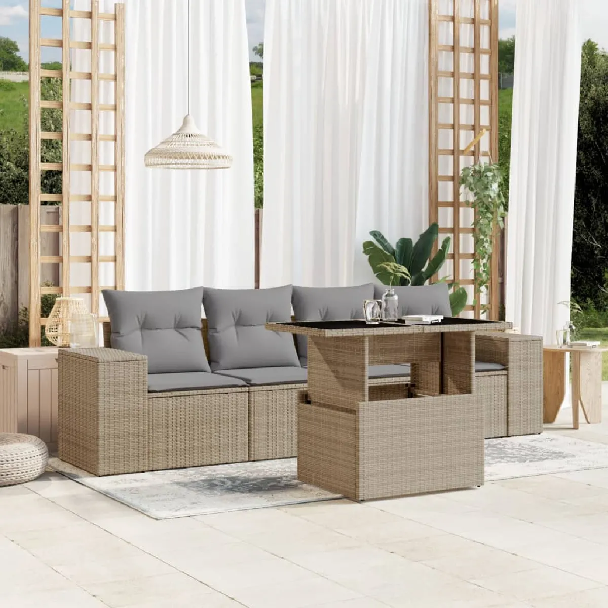 vidaXL 5 pcs Salon de Jardin Résine Tressée - vue 2