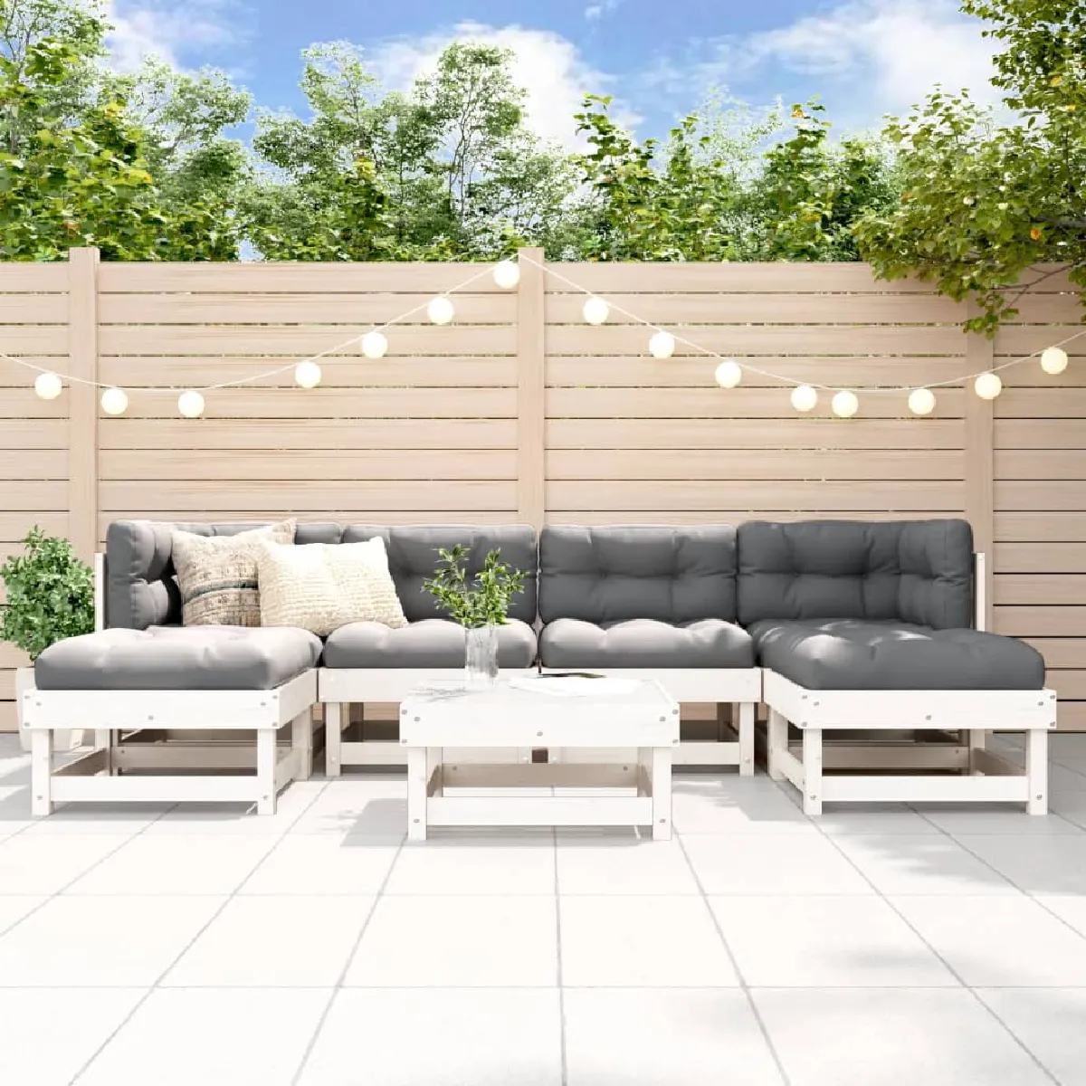 vidaXL Salon de jardin 7 pcs - Blanc