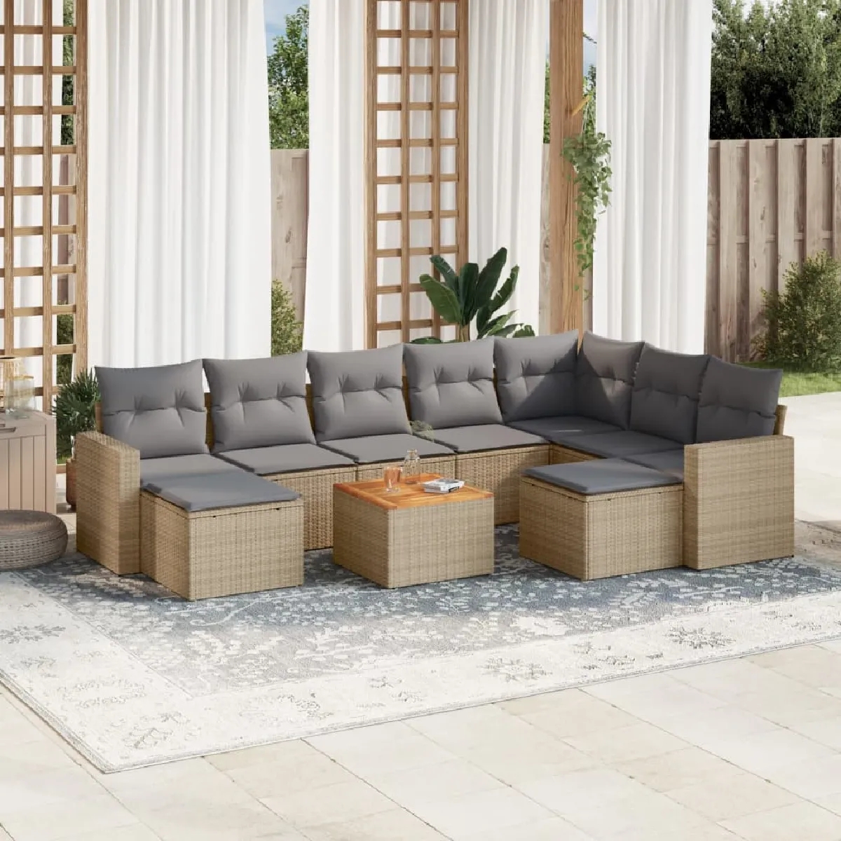 VIDAXL - Salon de jardin modulable - Rotin - Beige - 10 pièces - 9 personnes - Image 3
