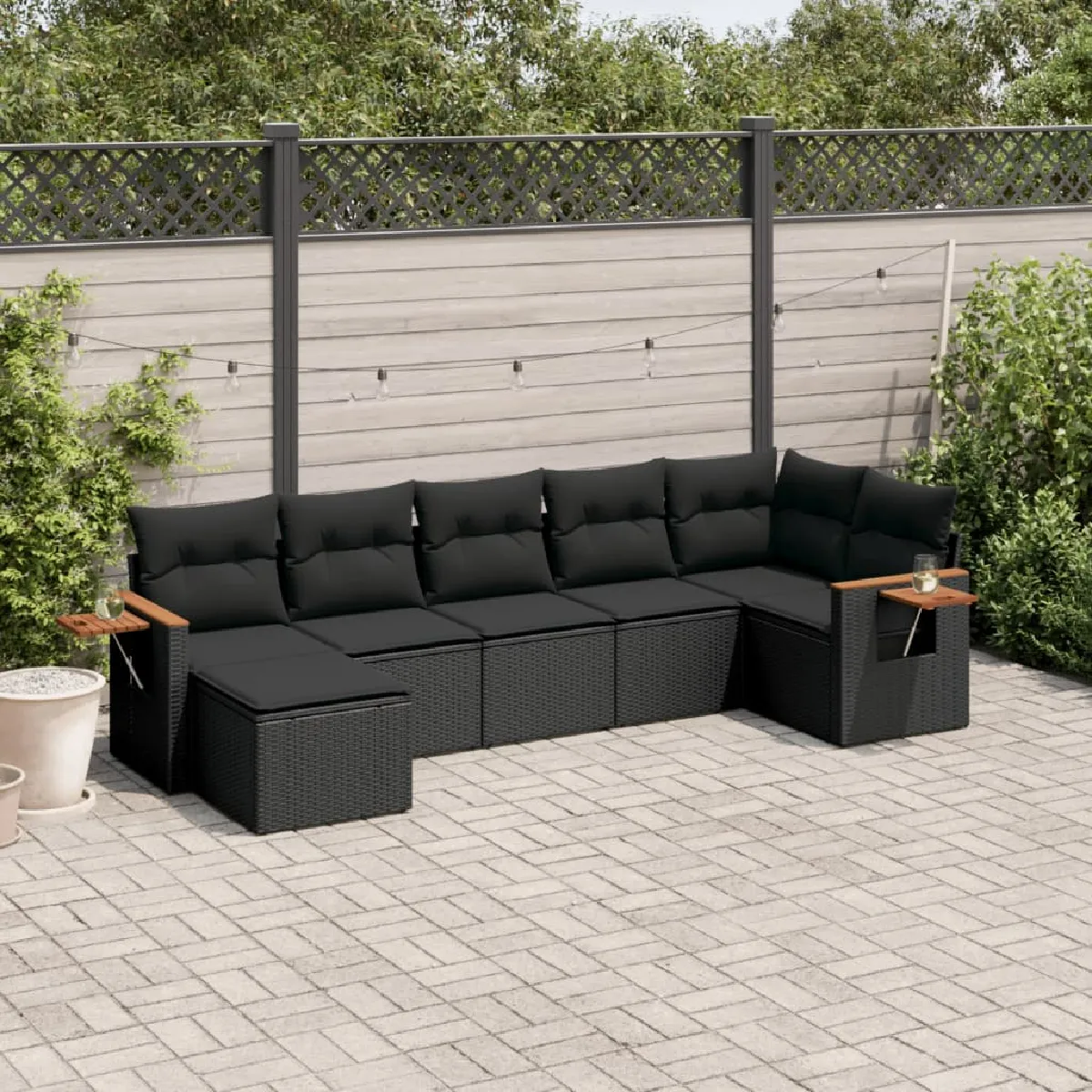 Vidaxl Noir Salon De Jardin - 7 Pcs - Résine Tressée