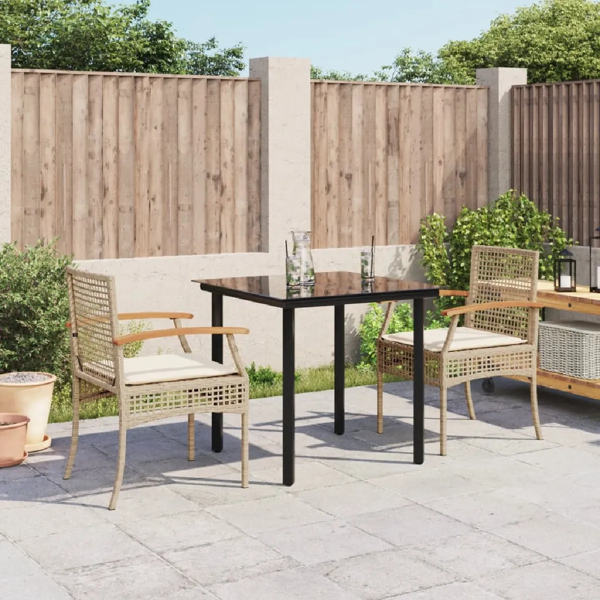 Vidaxl Beige Ensemble À Manger De Jardin 3 Pcs