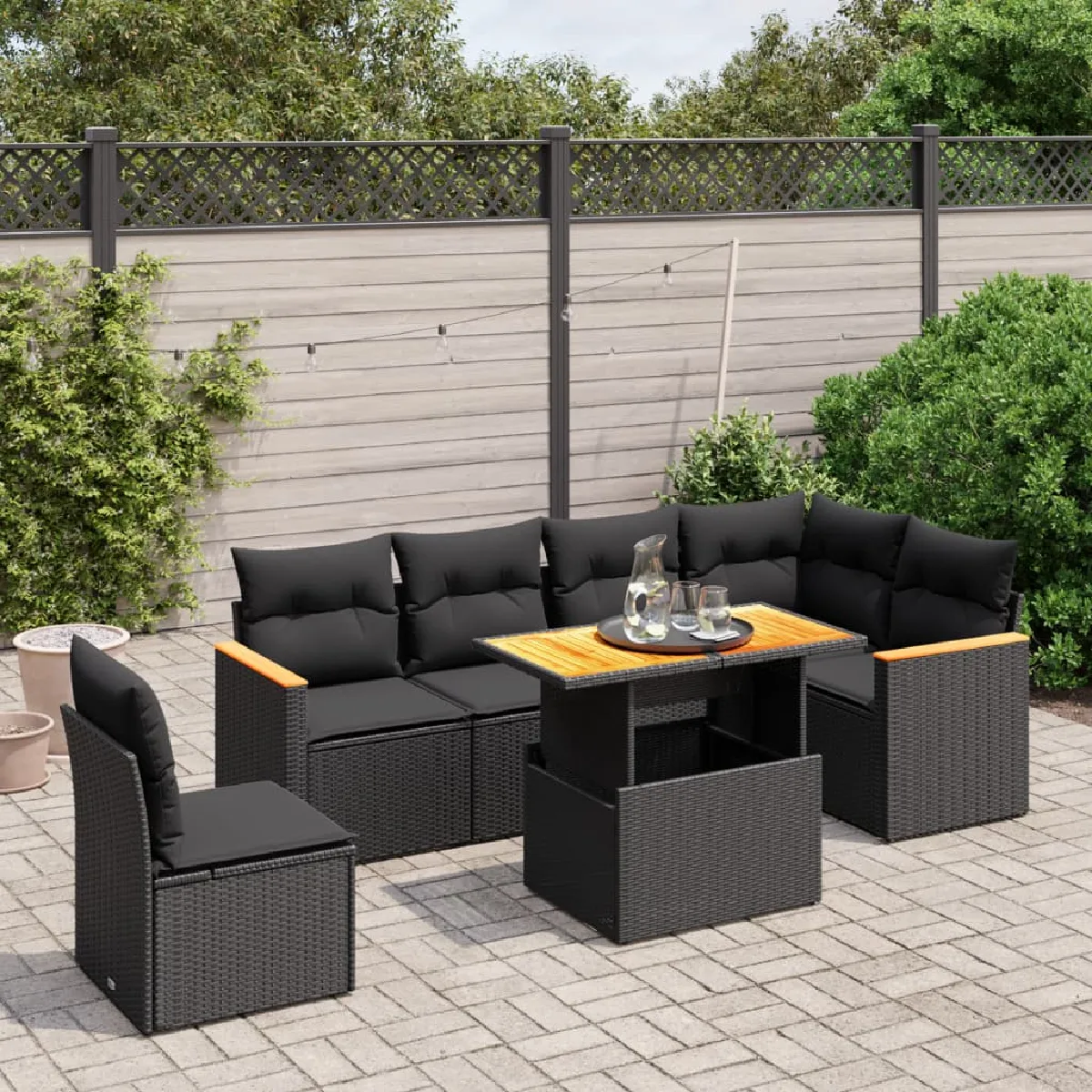 Non Communiqué Noir Vidaxl Salon De Jardin Avec Coussins 7 Pcs, Canapés De Terrasse, Ensemble De Meubles De Patio, Mobilier D'extérieur, 3273099 - Image 3