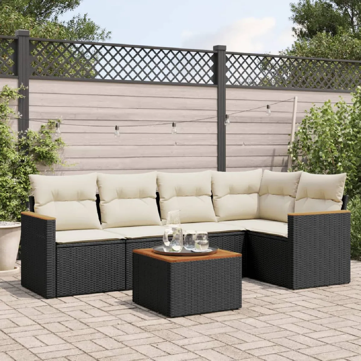 vidaXL Salon de jardin 6 pcs - Noir