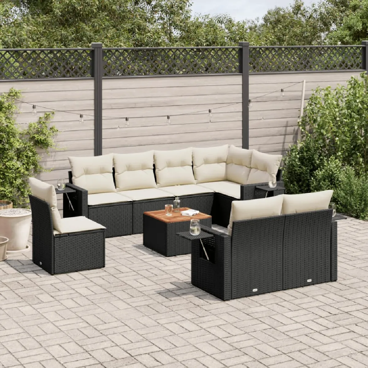 Salon de jardin vidaXL - 9 pcs - Noir