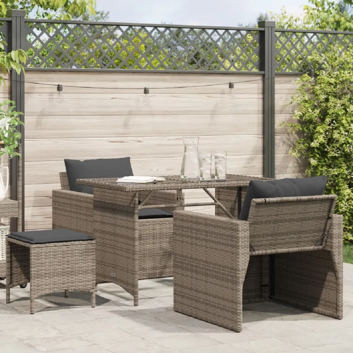Vidaxl Gris Salon De Jardin 4 Pcs Avec Coussins Résine Tressée