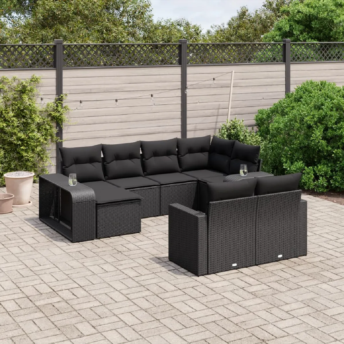 Salon de jardin vidaXL - 10 pcs - Noir