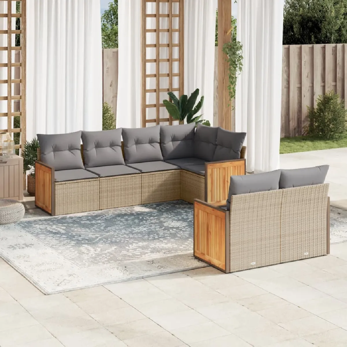 Non Communiqué Beige Vidaxl Salon De Jardin Avec Coussins 7 Pcs, Canapés De Patio, Ensemble De Meubles, Mobilier De Terrasse Extérieur, 3260225 - Image 3