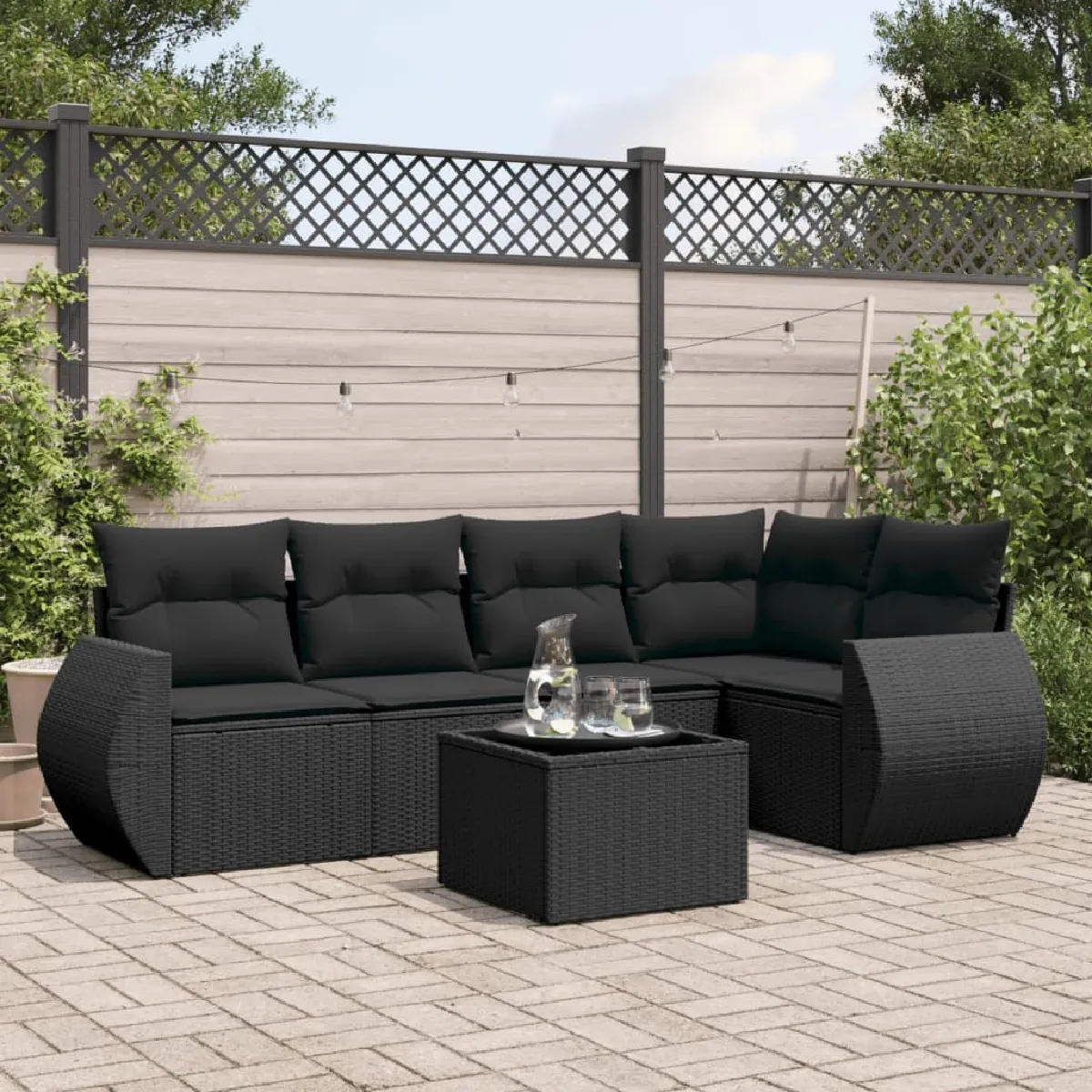 Salon de jardin 6 pcs résine tressée avec coussins - vue 2