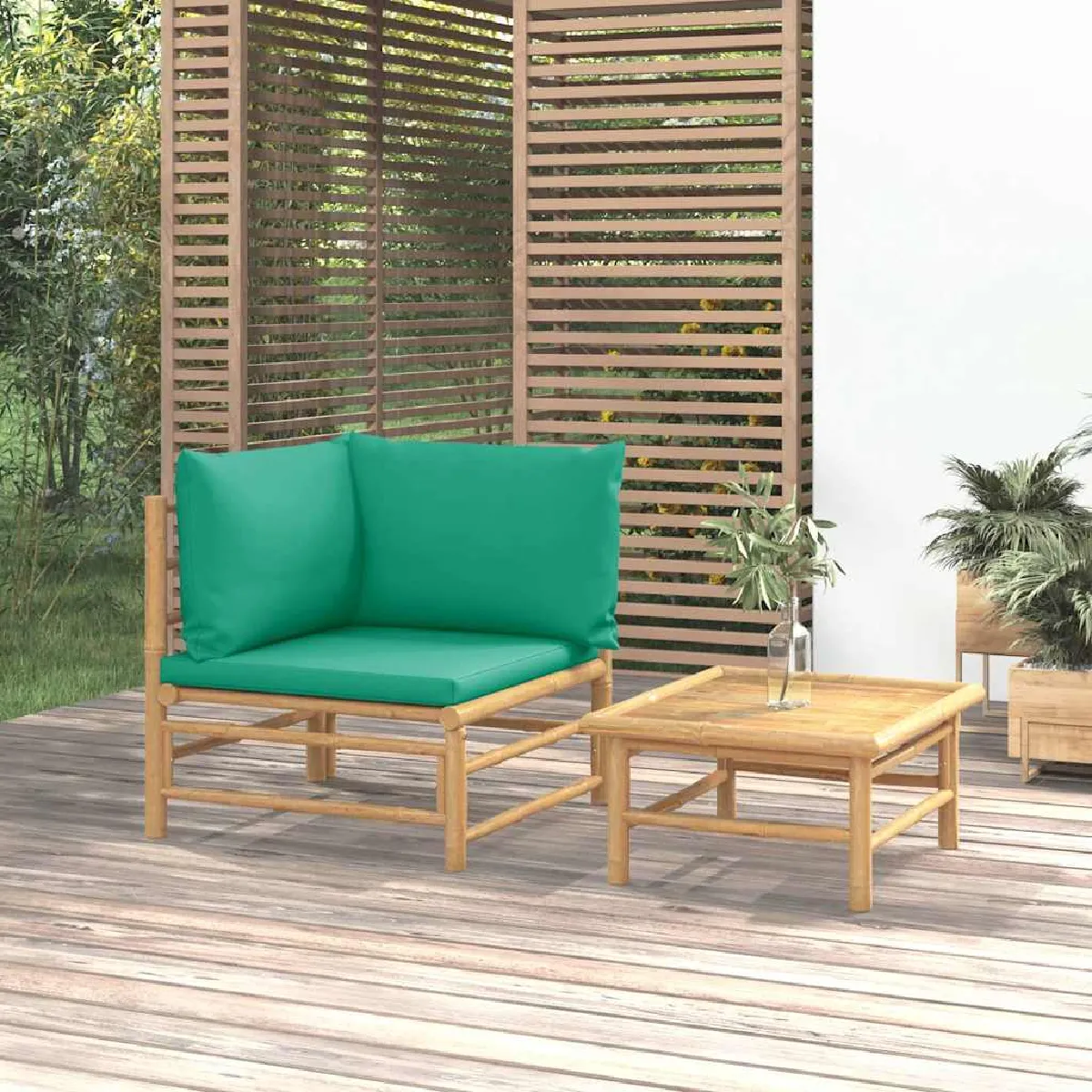 Salon de jardin VidaXL 2 pièces Coussin Bambou - vue 2