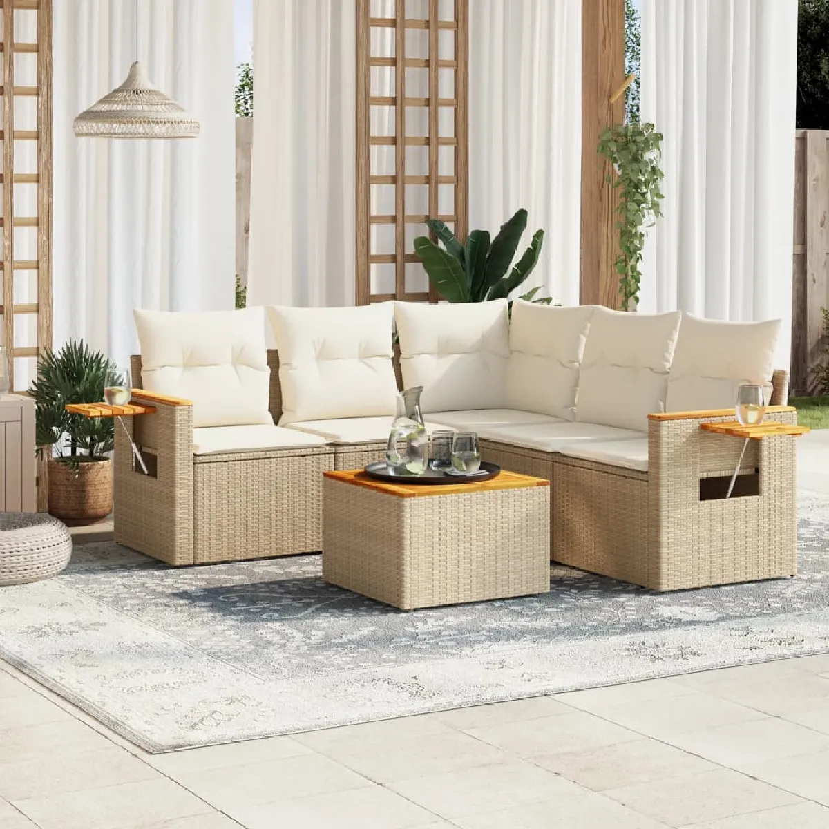 VIDAXL Salon de jardin 6 pcs Beige