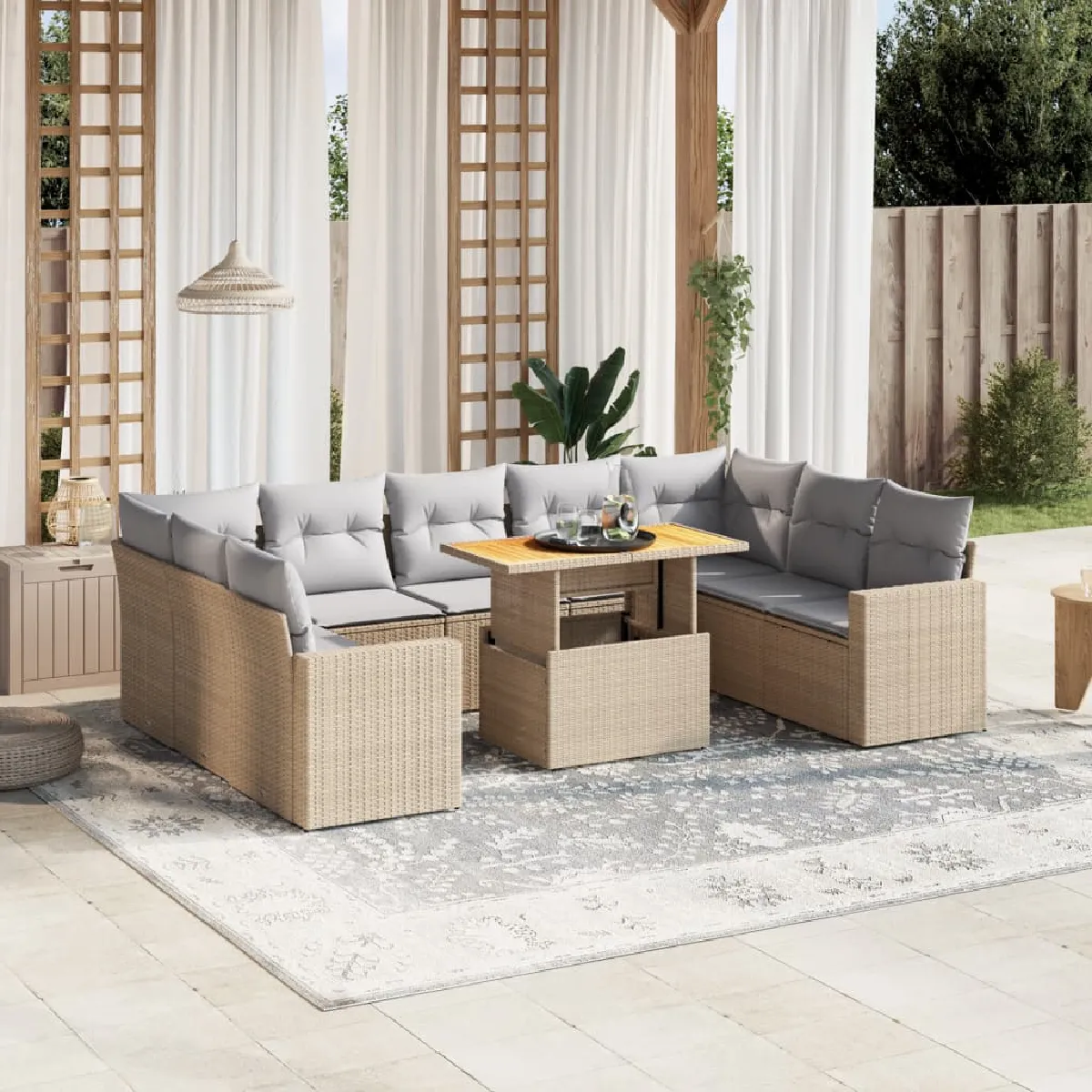Vidaxl Beige Salon De Jardin 10 Pcs